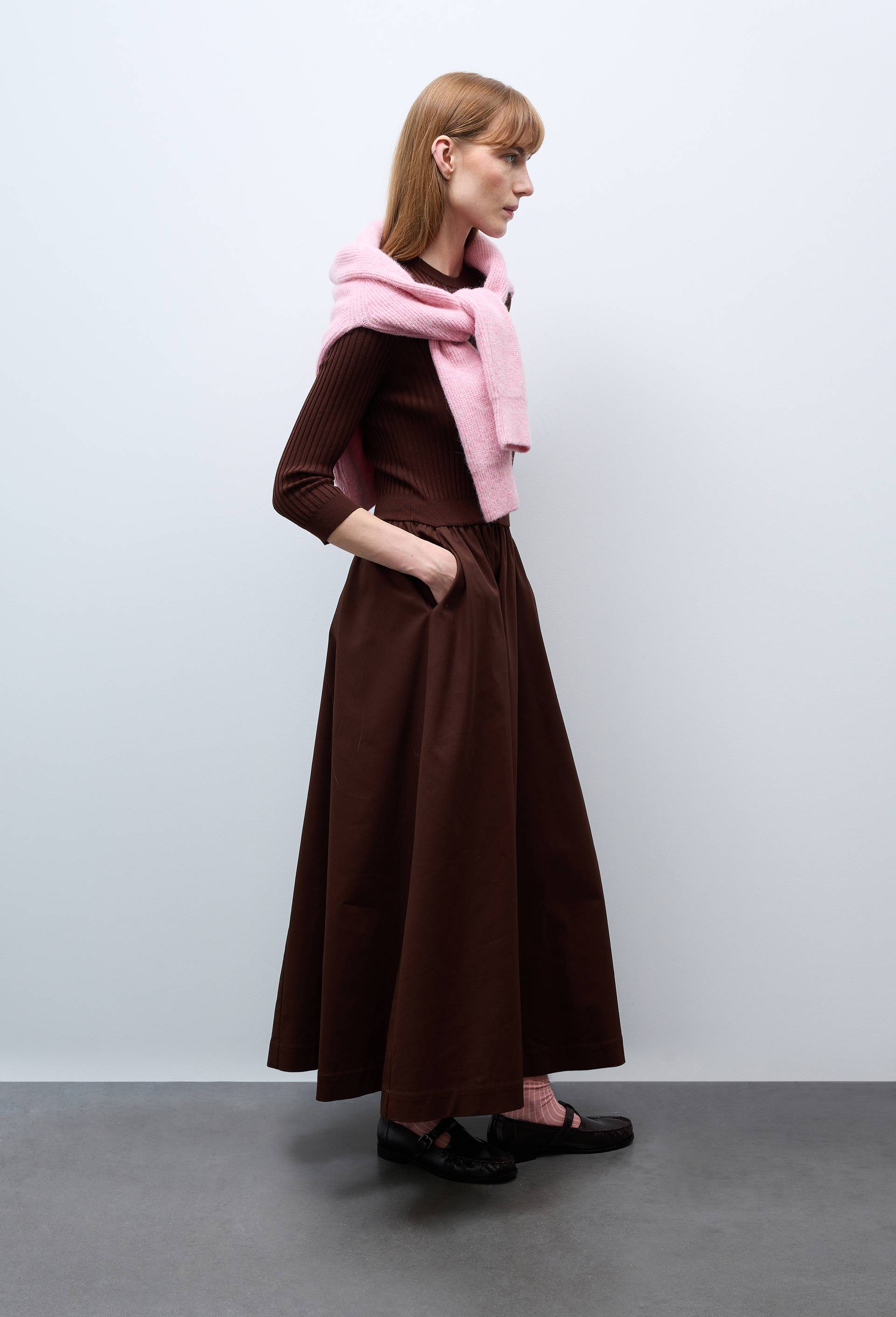 Robe longue bi-mati&egrave;re, Brun, large image number 1