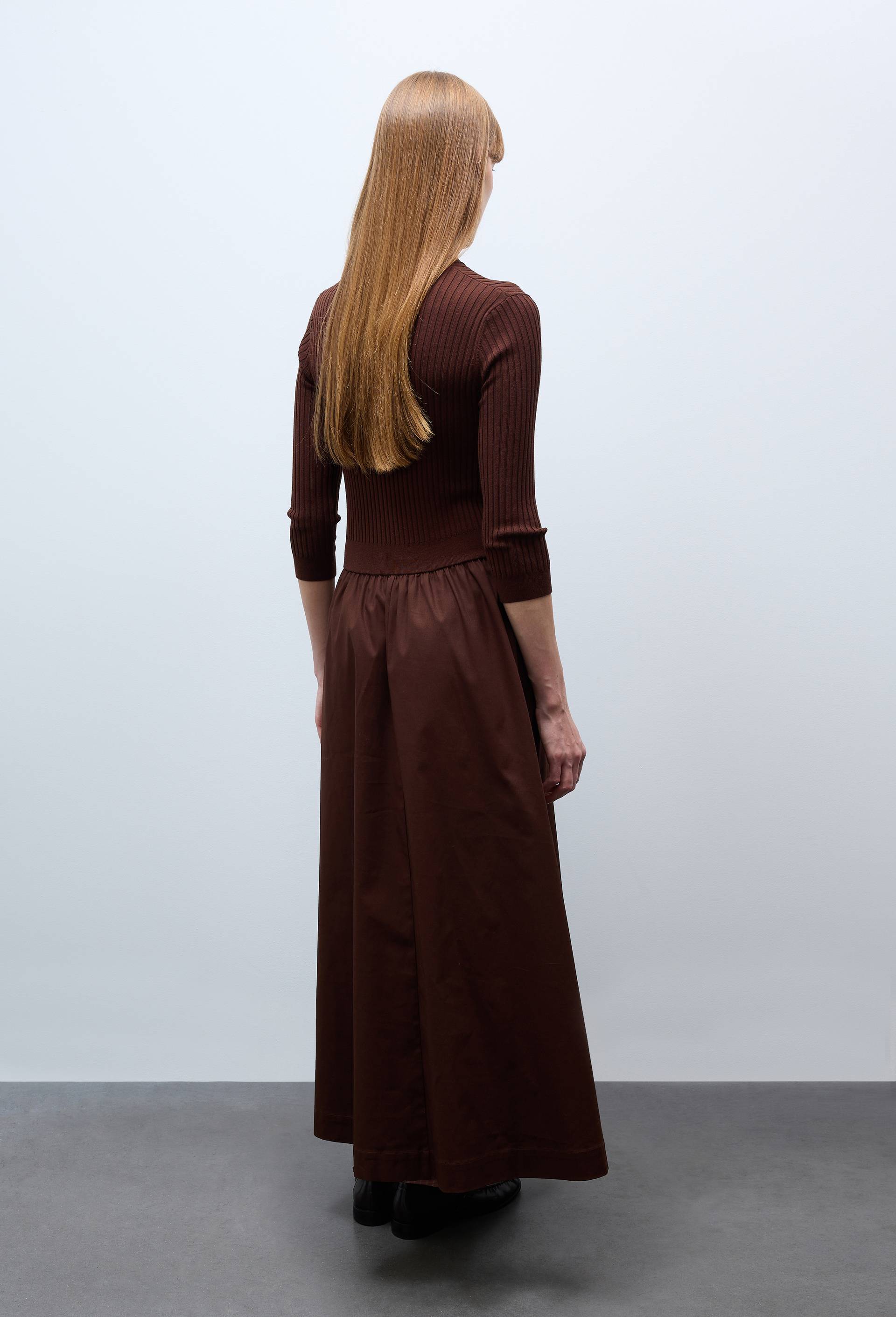 Robe longue bi-mati&egrave;re, Brun, large image number 2.0
