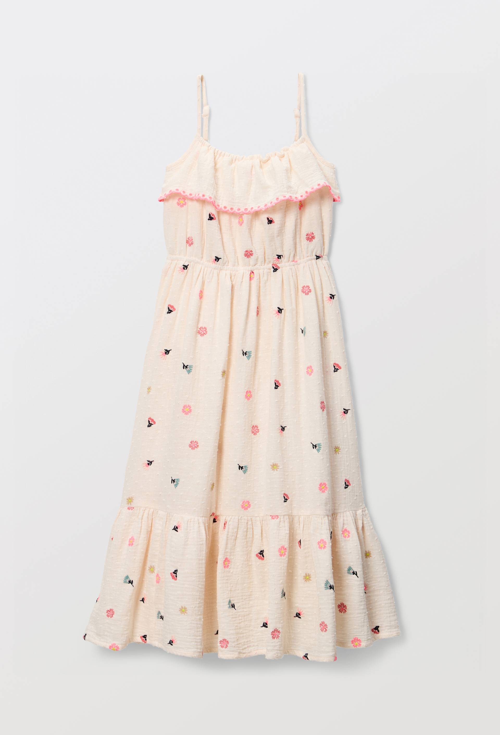 Robe longue &agrave; bretelles imprim&eacute;e en coton, Beige clair, large image number 1