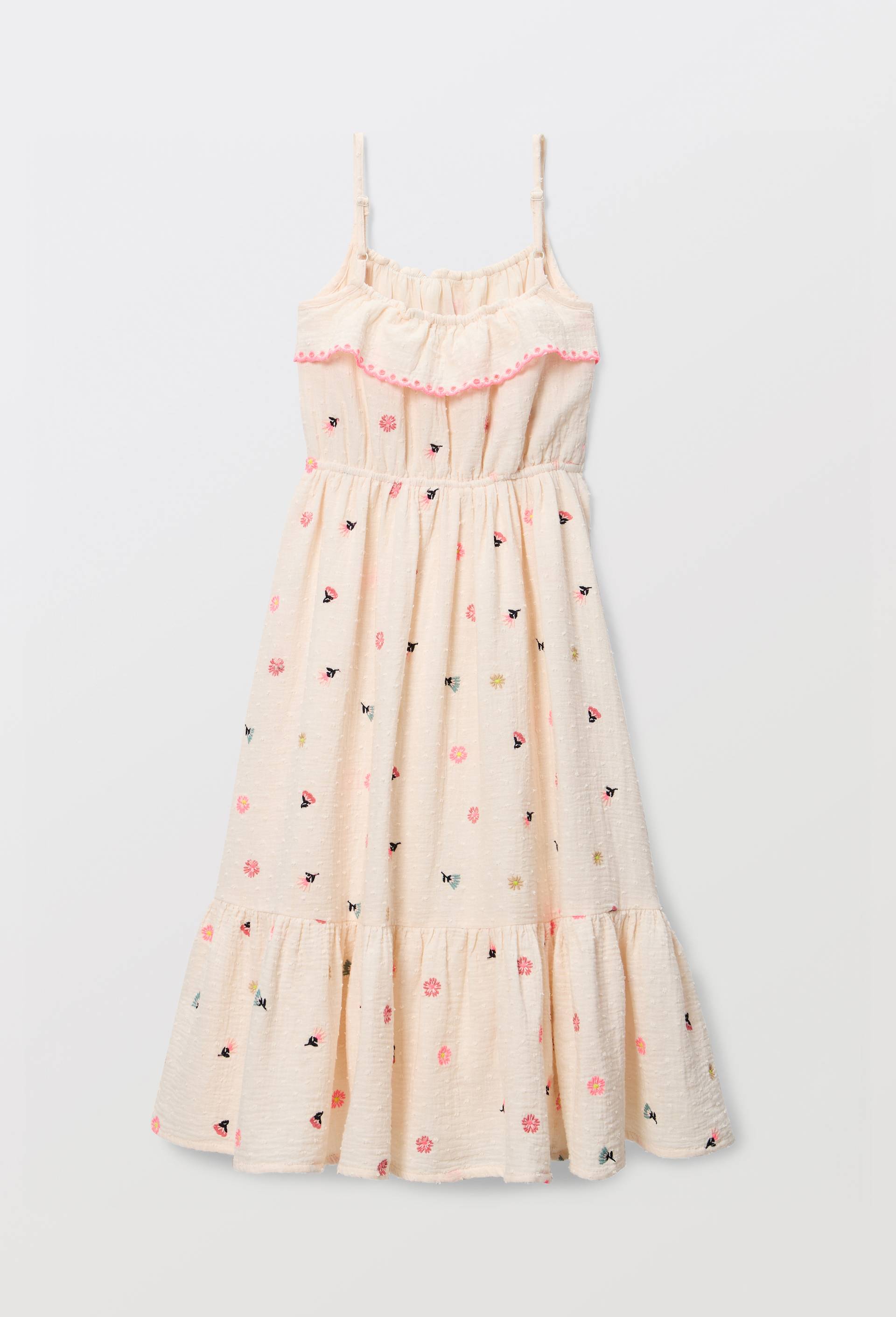 Robe longue &agrave; bretelles imprim&eacute;e en coton, Beige clair, large image number 2