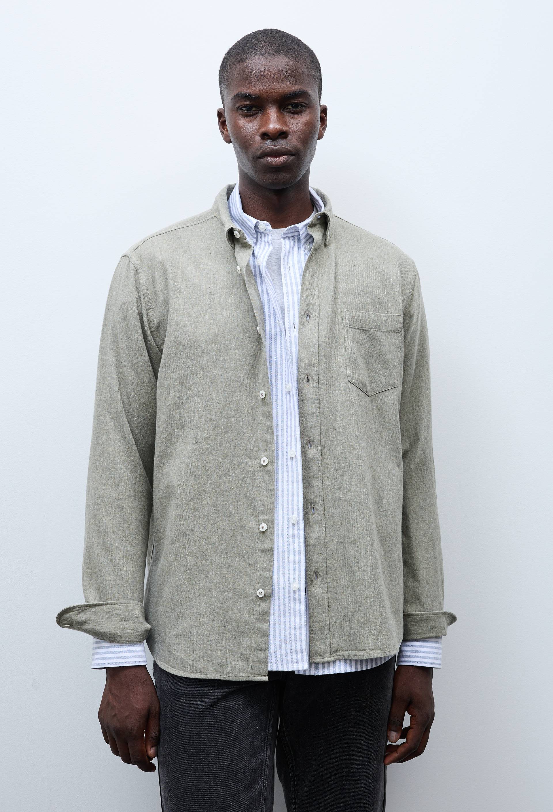 Chemise manches longues en flanelle de coton BIO GOTS, Vert, swatch image