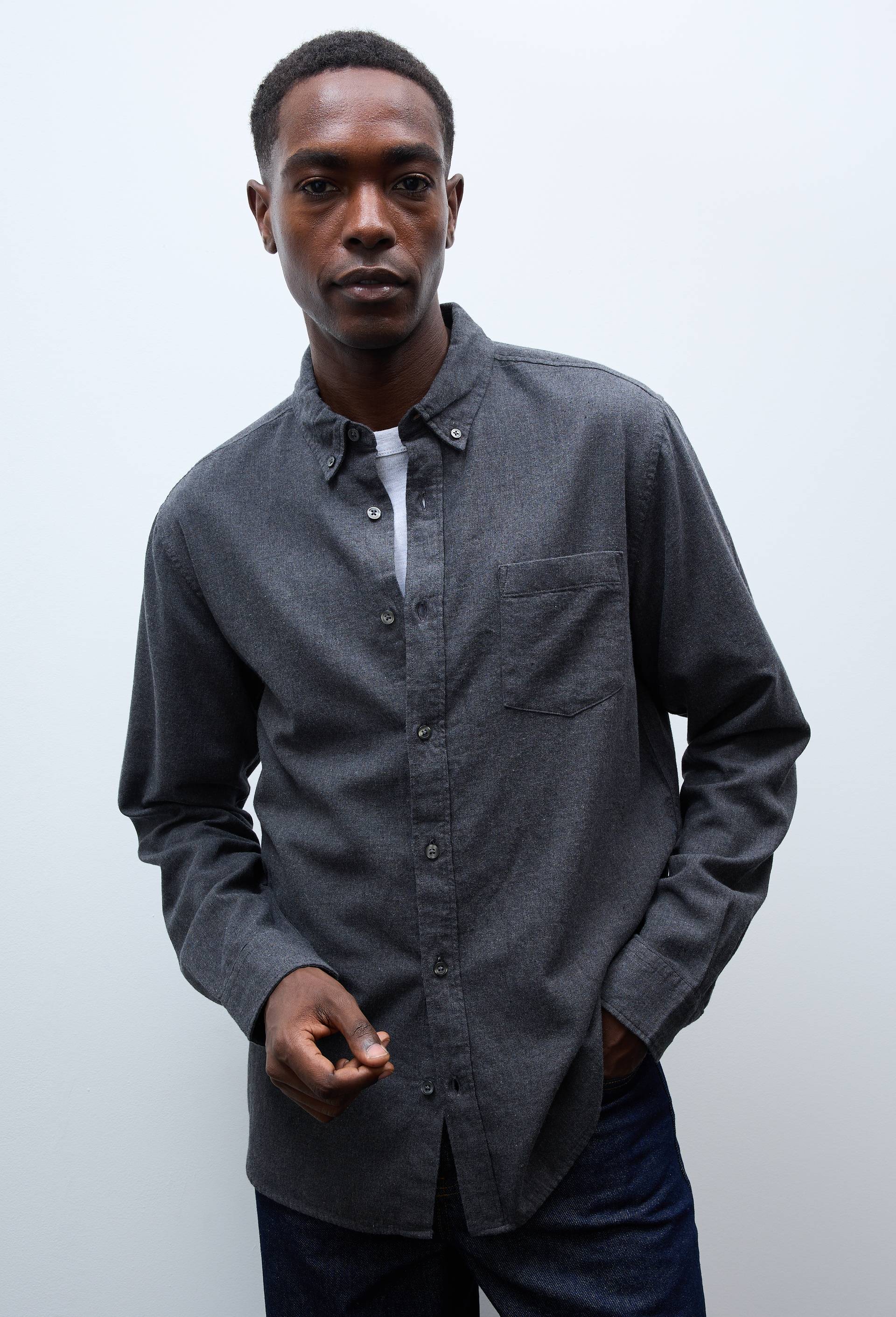 Chemise manches longues en flanelle de coton BIO GOTS, Gris fonc&eacute;, large image number 0