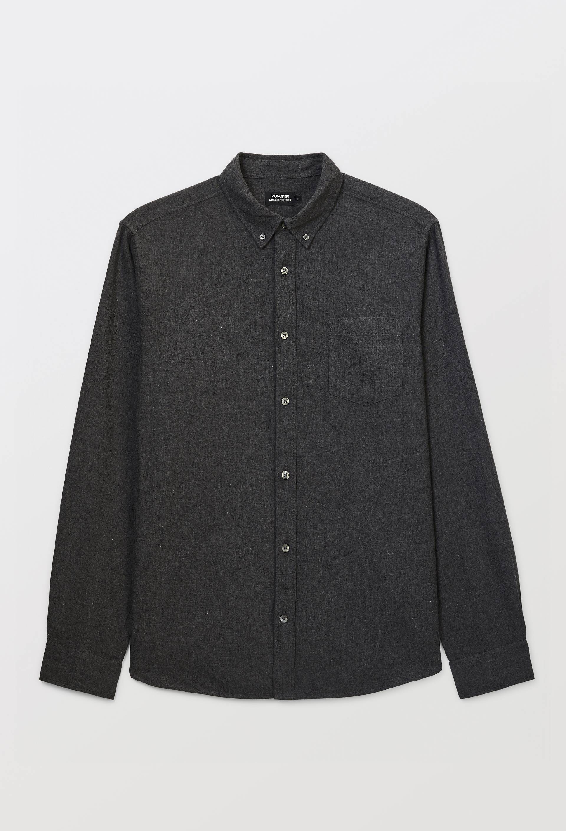 Chemise manches longues en flanelle de coton BIO GOTS, Gris fonc&eacute;, large image number 2.0