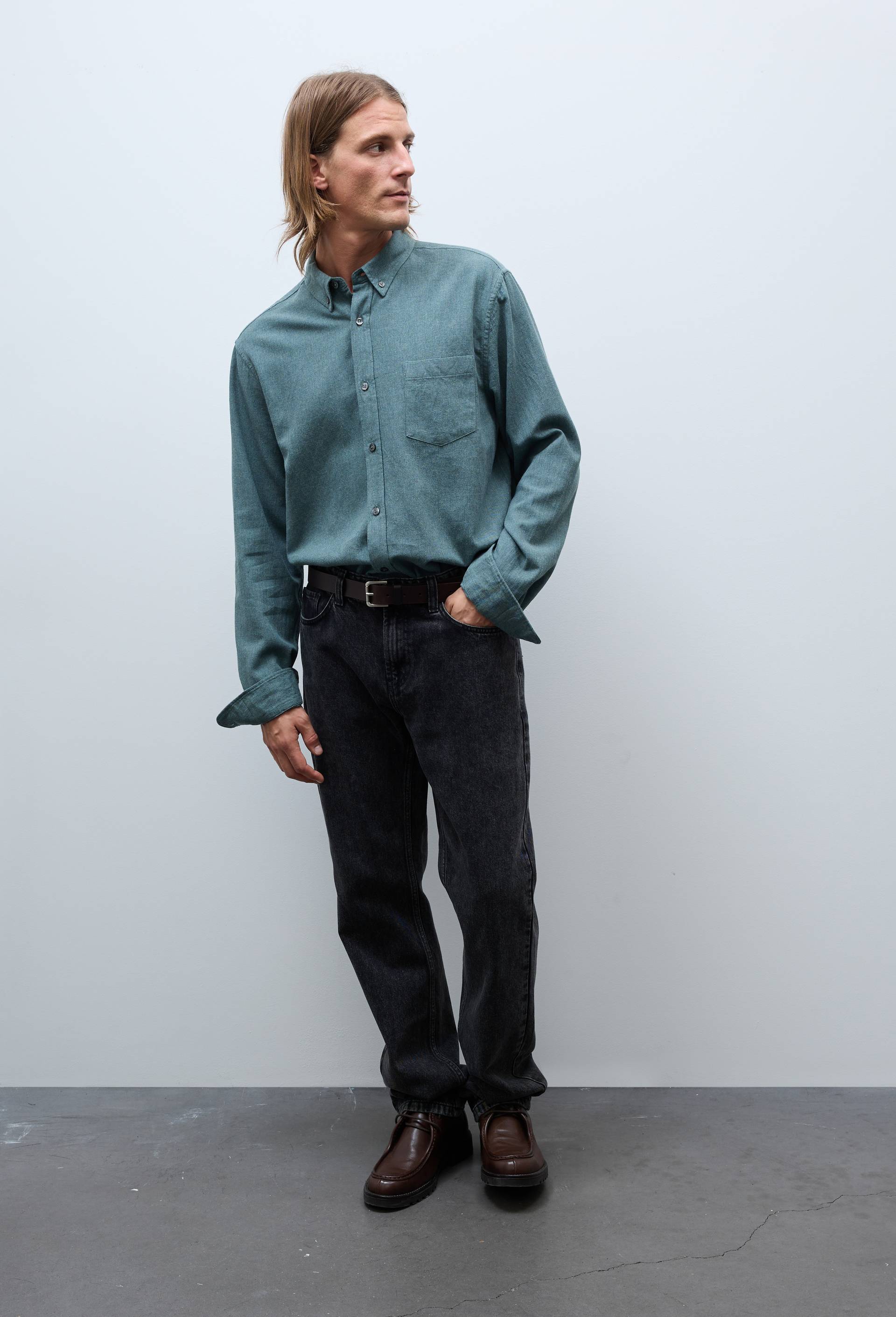 Chemise manches longues en flanelle de coton BIO GOTS, Vert fonc&eacute;, swatch image