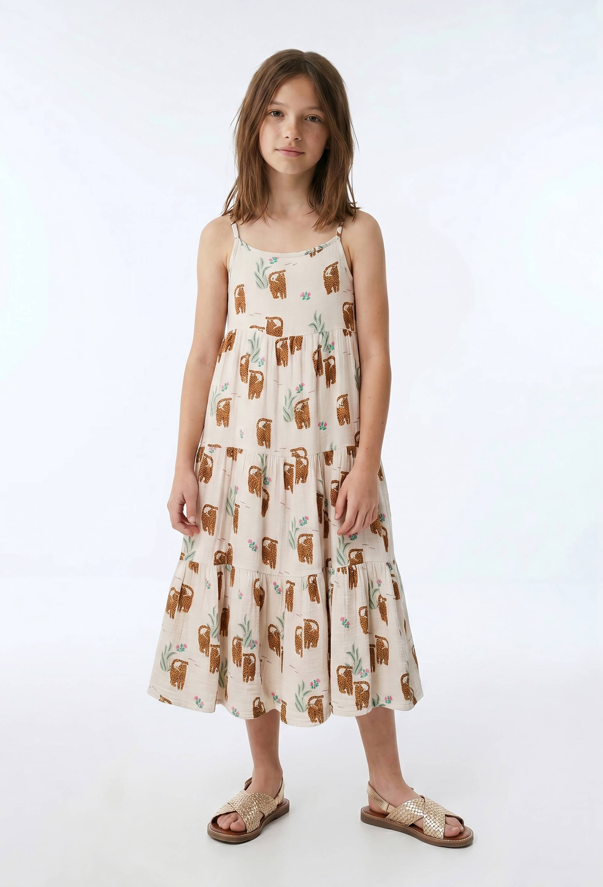 Robe imprim&eacute;e en gaze de coton &agrave; bretelles en coton BIO, Beige clair, large image number 0