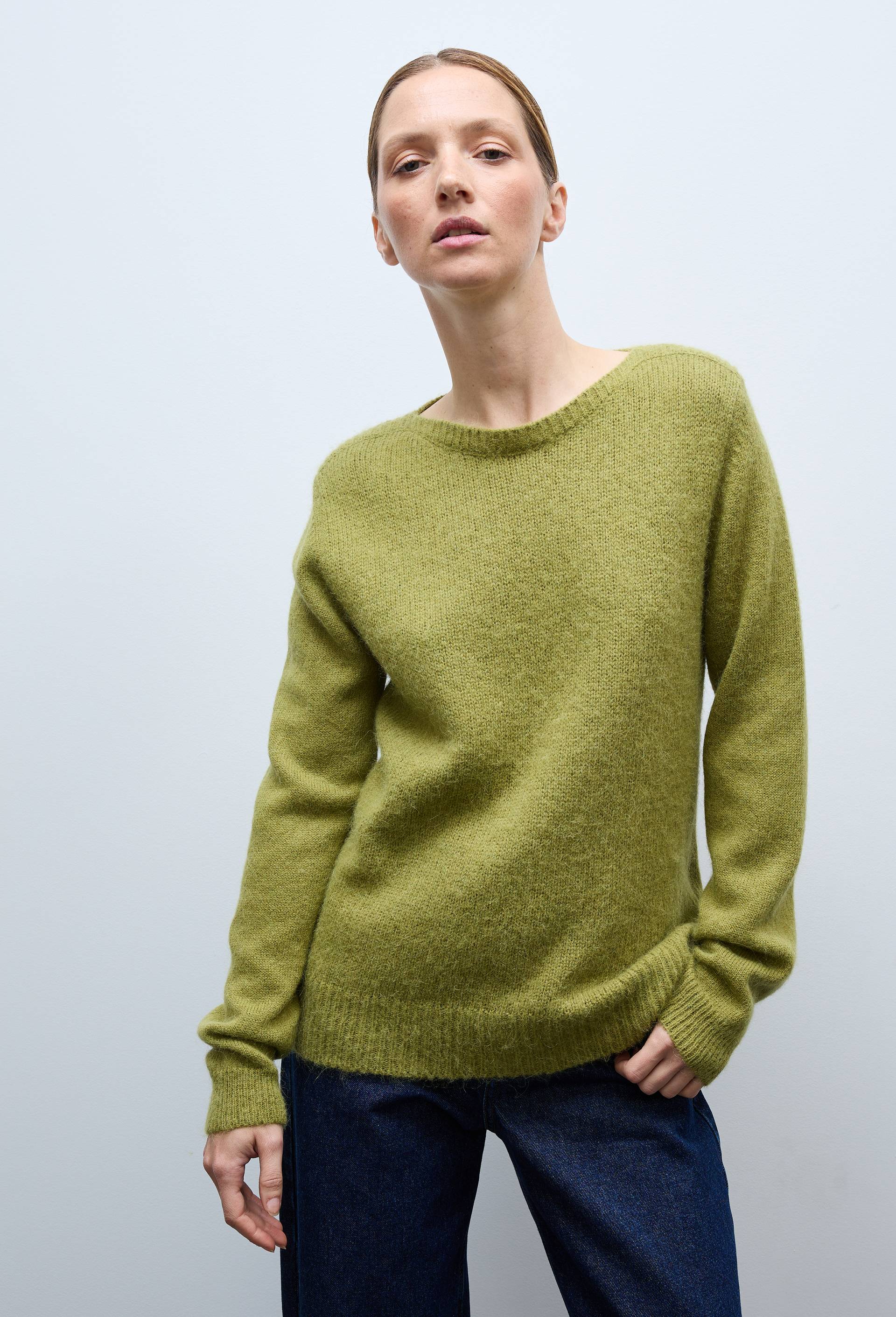 Pull col bateau uni contenant de l'alpaga, Vert, swatch image