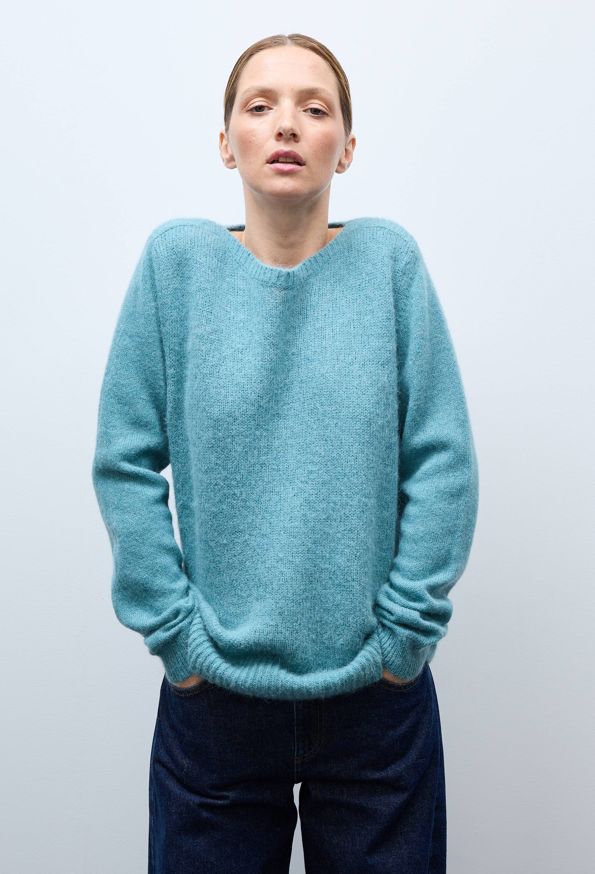 Pull col bateau uni contenant de l'alpaga, Vert, swatch image