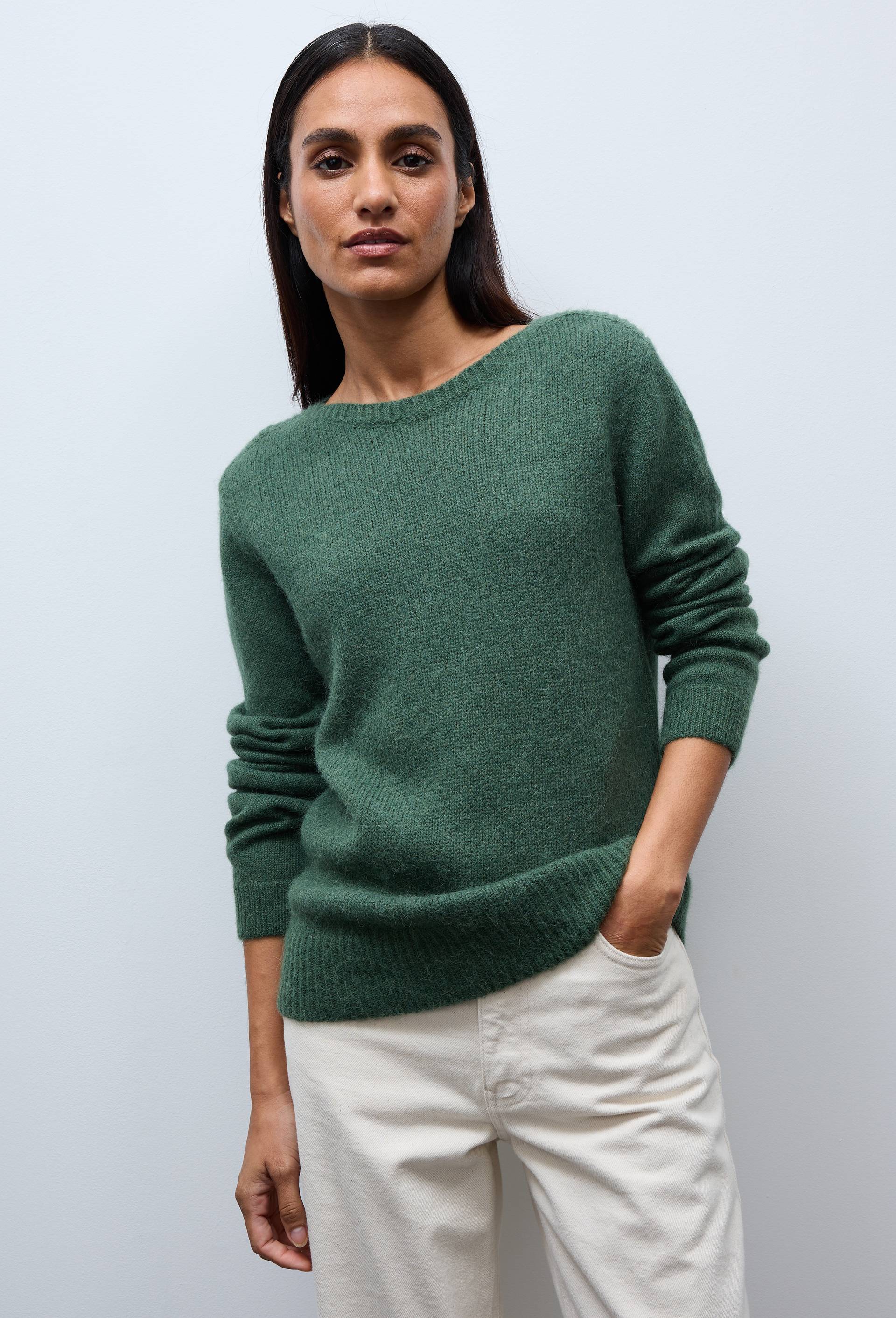 Pull col bateau uni contenant de l'alpaga, Vert fonc&eacute;, swatch image