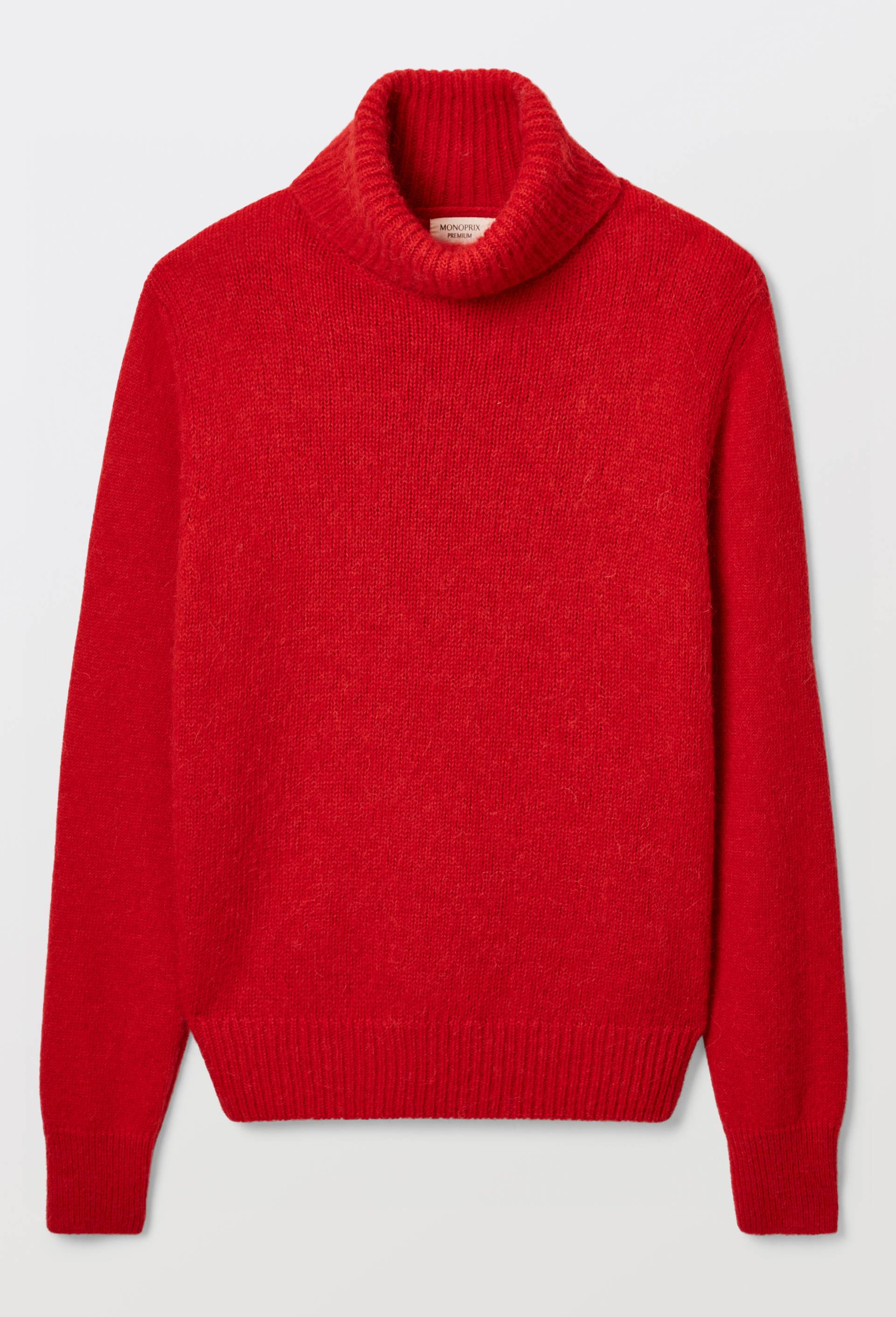 Pull col roul&eacute; uni contenant de l'alpaga, Rouge, large image number 2.0