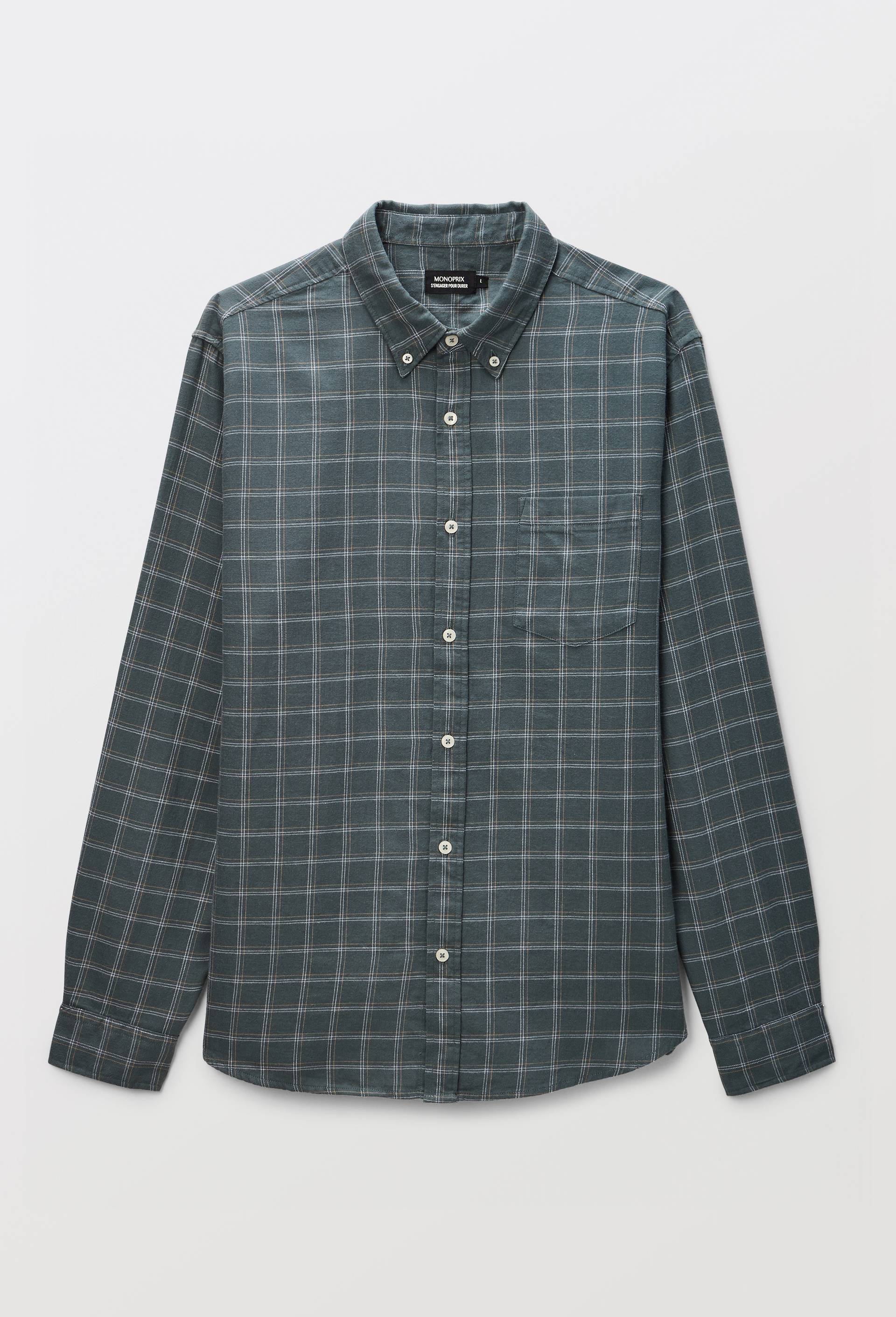Chemise manches longues &agrave; carreaux en flanelle de coton BIO GOTS, Vert fonc&eacute;, large image number 2