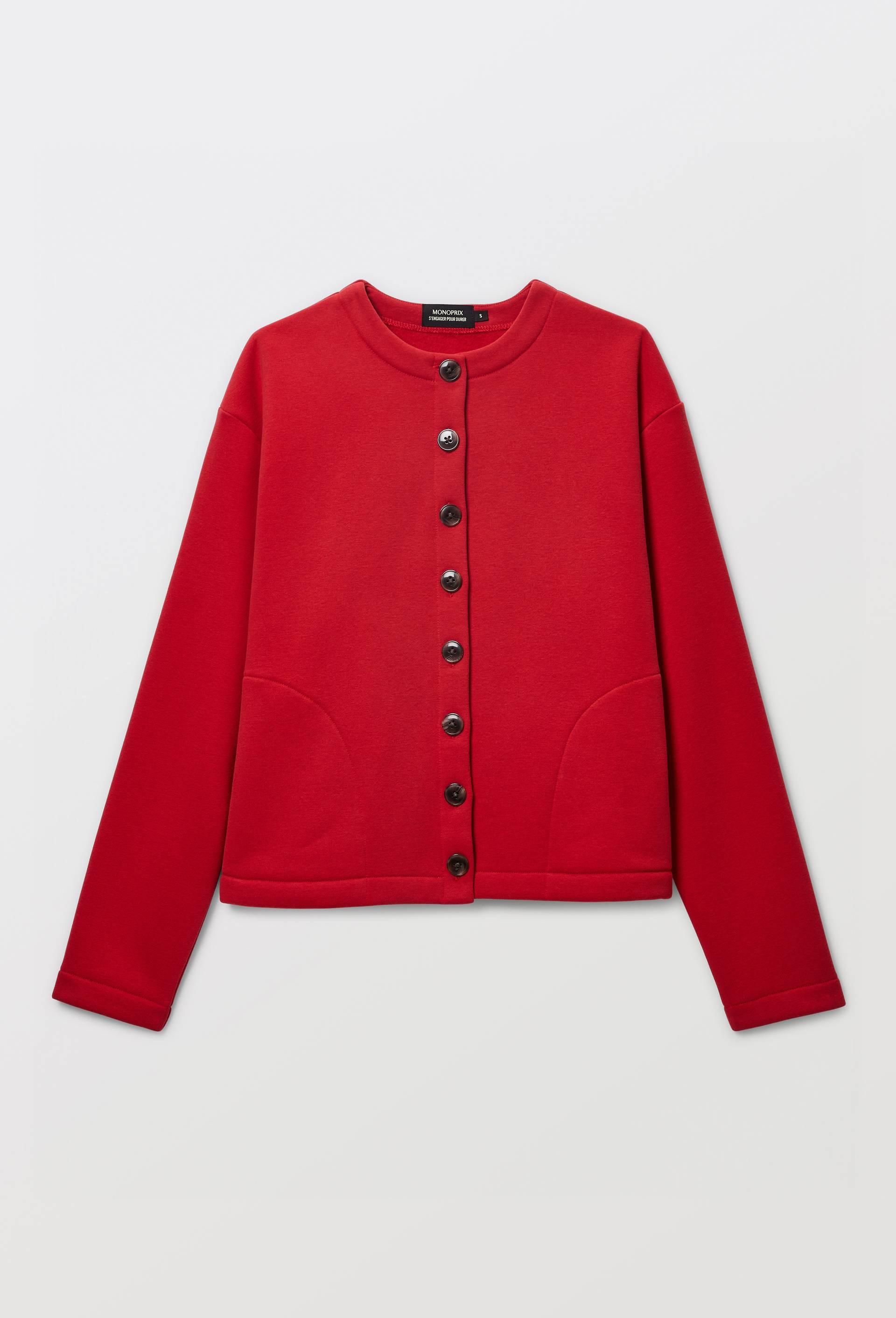 Cardigan boutonn&eacute; contenant du coton BIO, Rouge, large image number 3.0