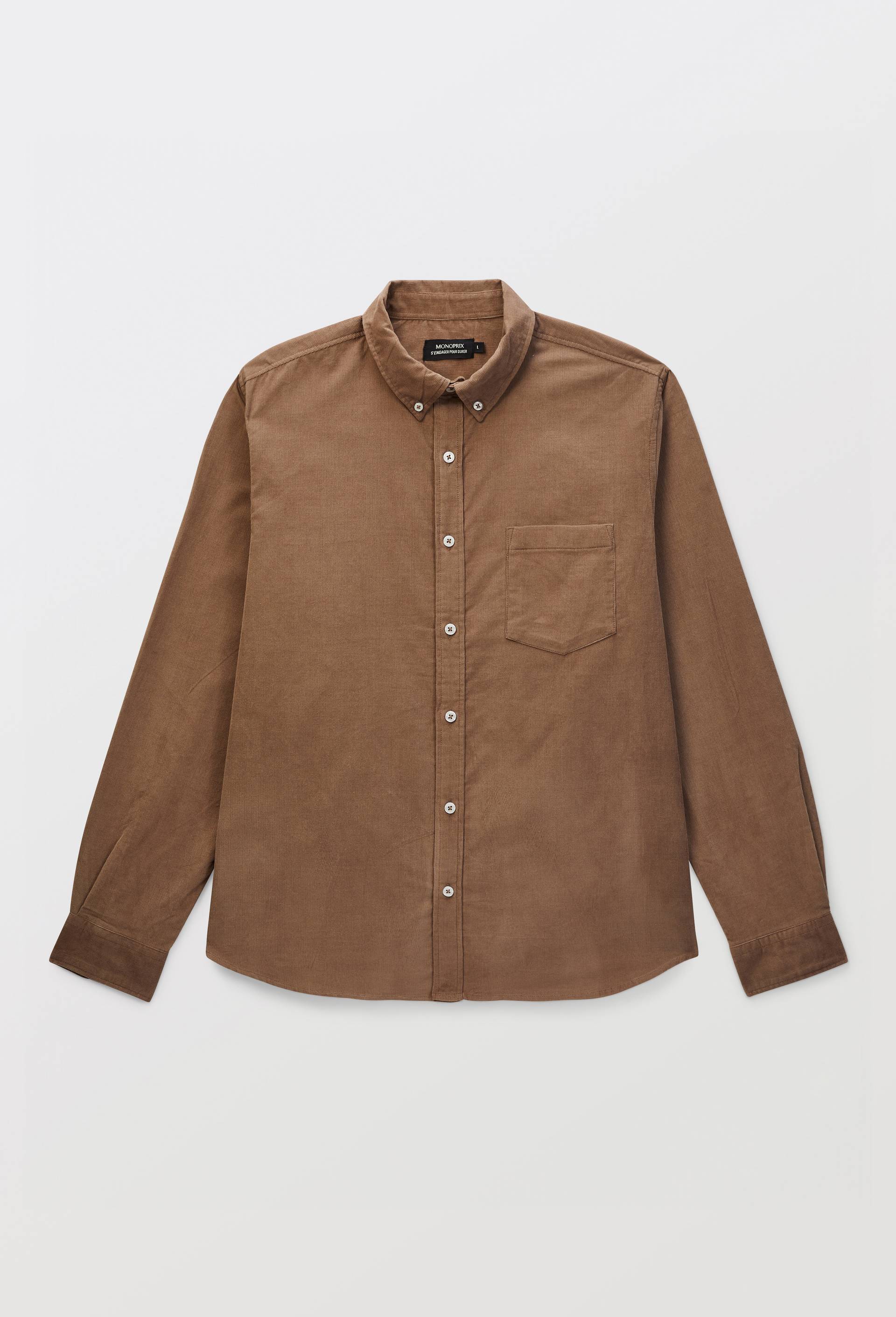 Chemise manches longues velours en coton BIO GOTS, Brun, large image number 3.0