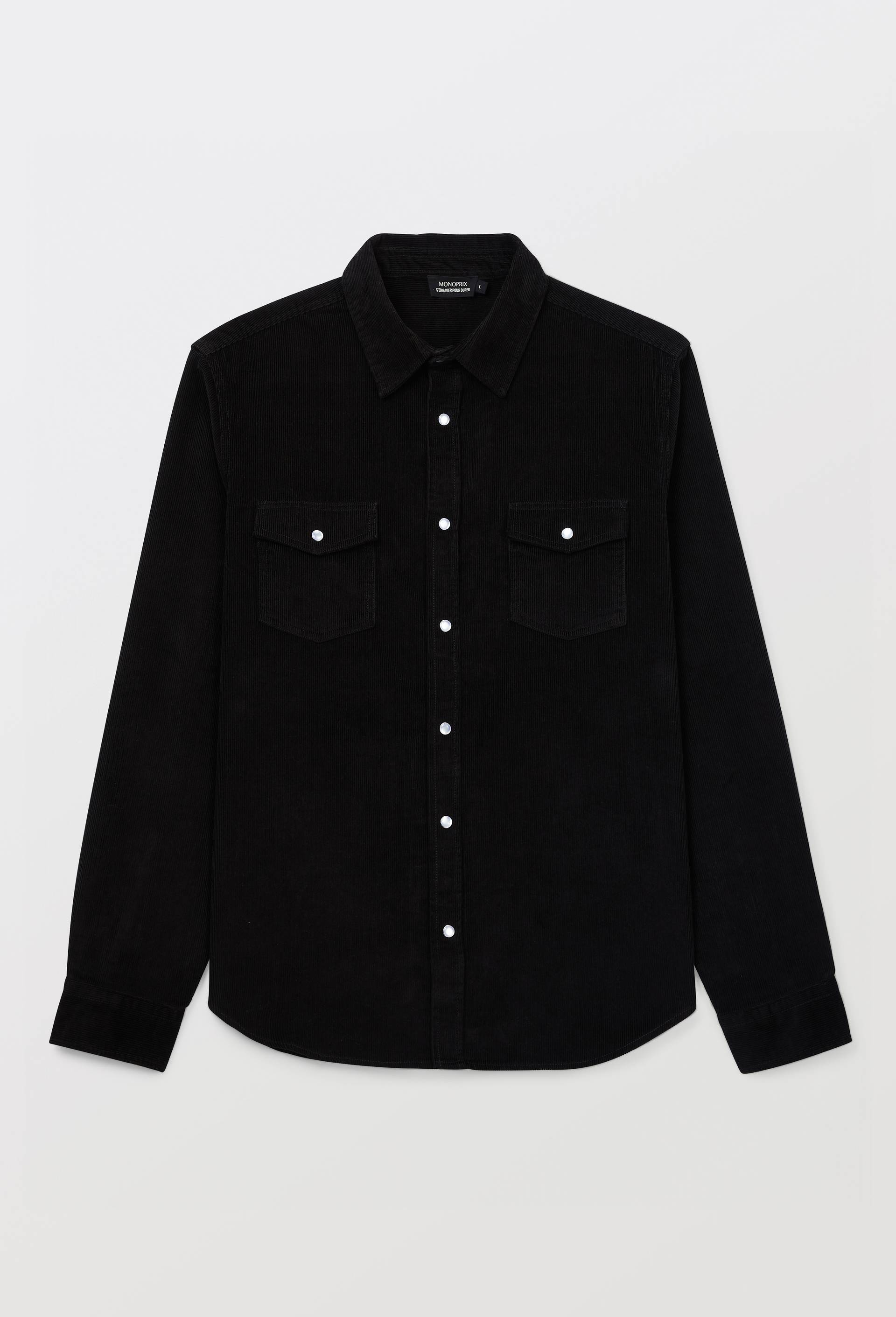 Chemise manches longues &agrave; snaps velours en coton BIO GOTS, Gris fonc&eacute;, large image number 2.0