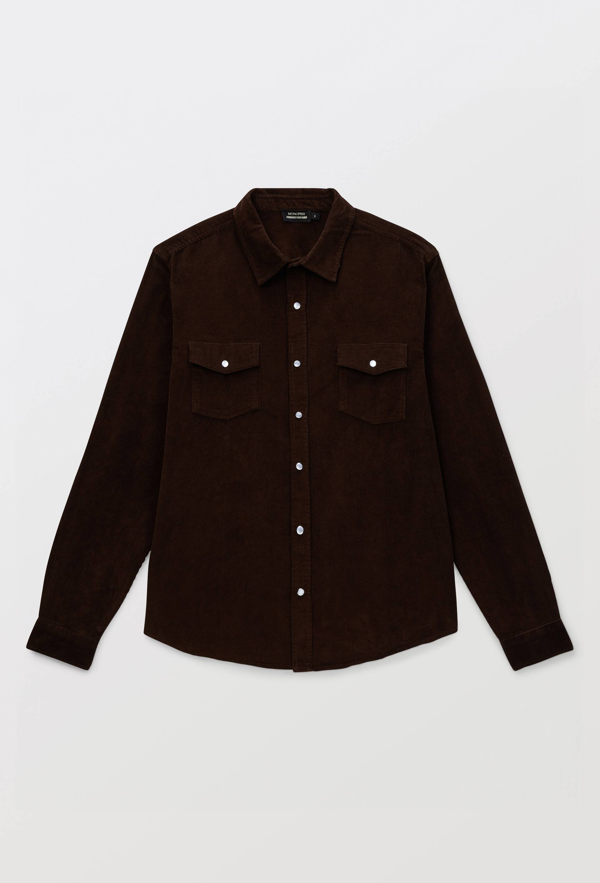 Chemise manches longues &agrave; snaps velours en coton BIO GOTS, Brun fonc&eacute;, large image number 3.0