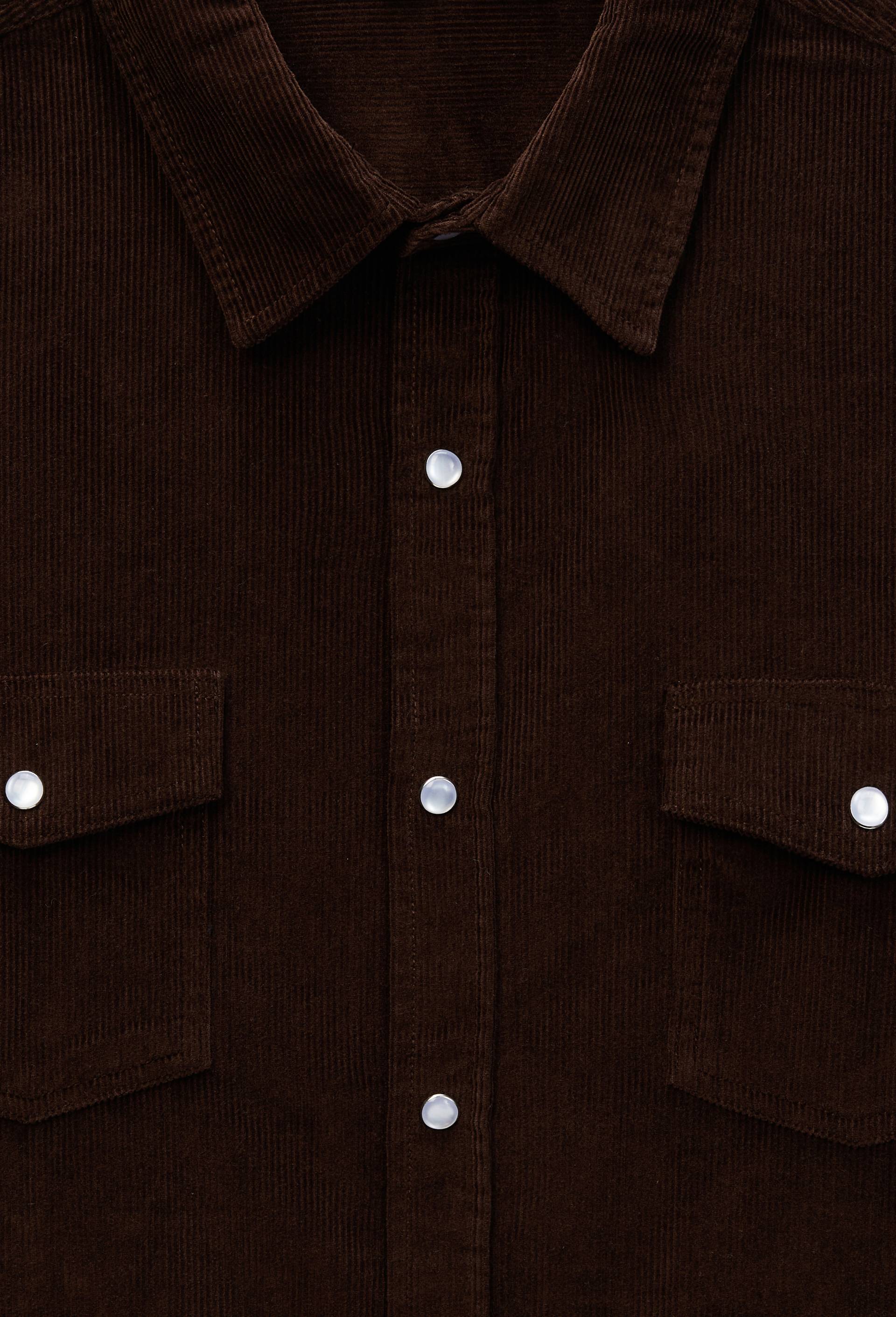 Chemise manches longues &agrave; snaps velours en coton BIO GOTS, Brun fonc&eacute;, large image number 5.0