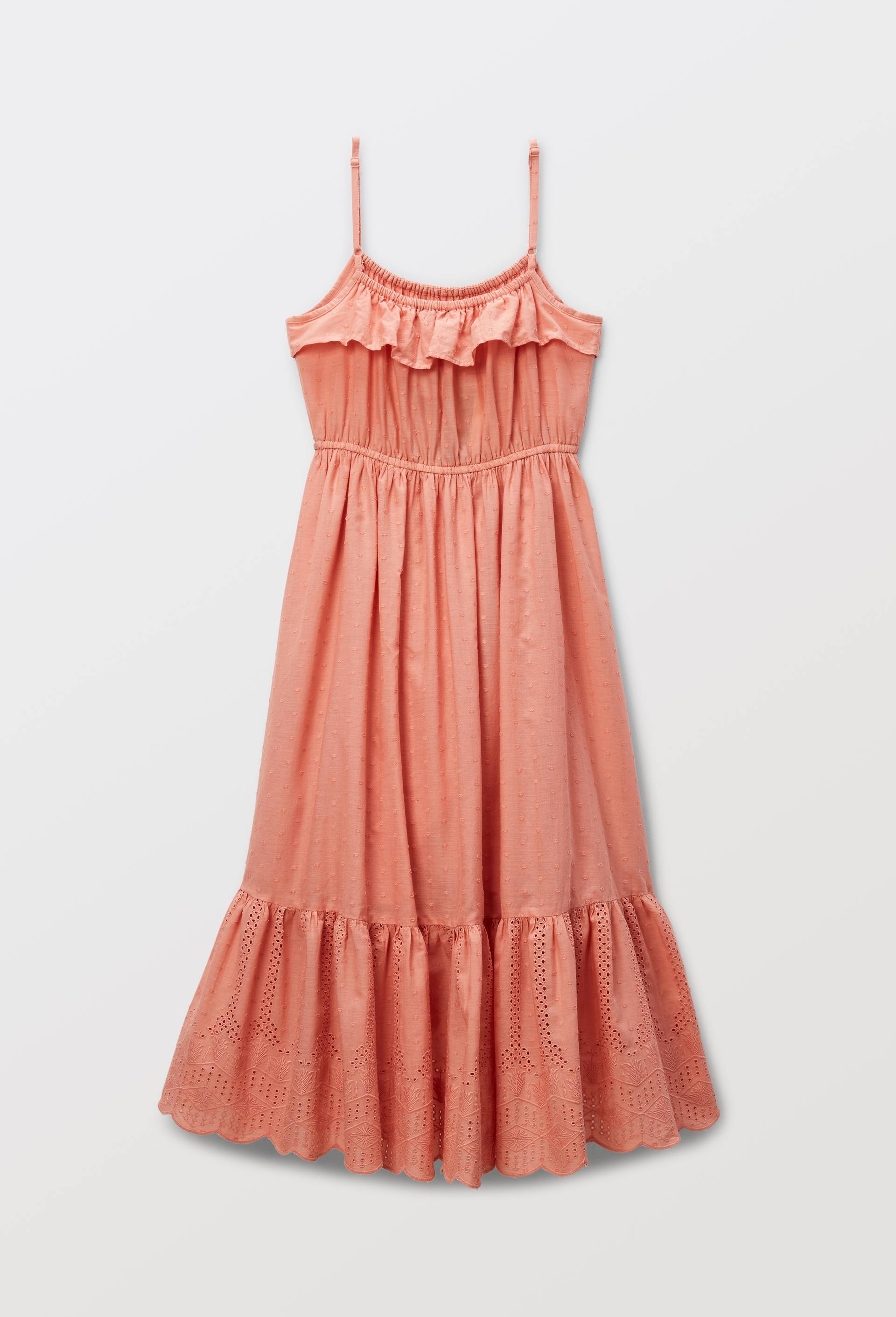 Robe longue &agrave; bretelles et broderies en coton, Rose, large image number 2.0