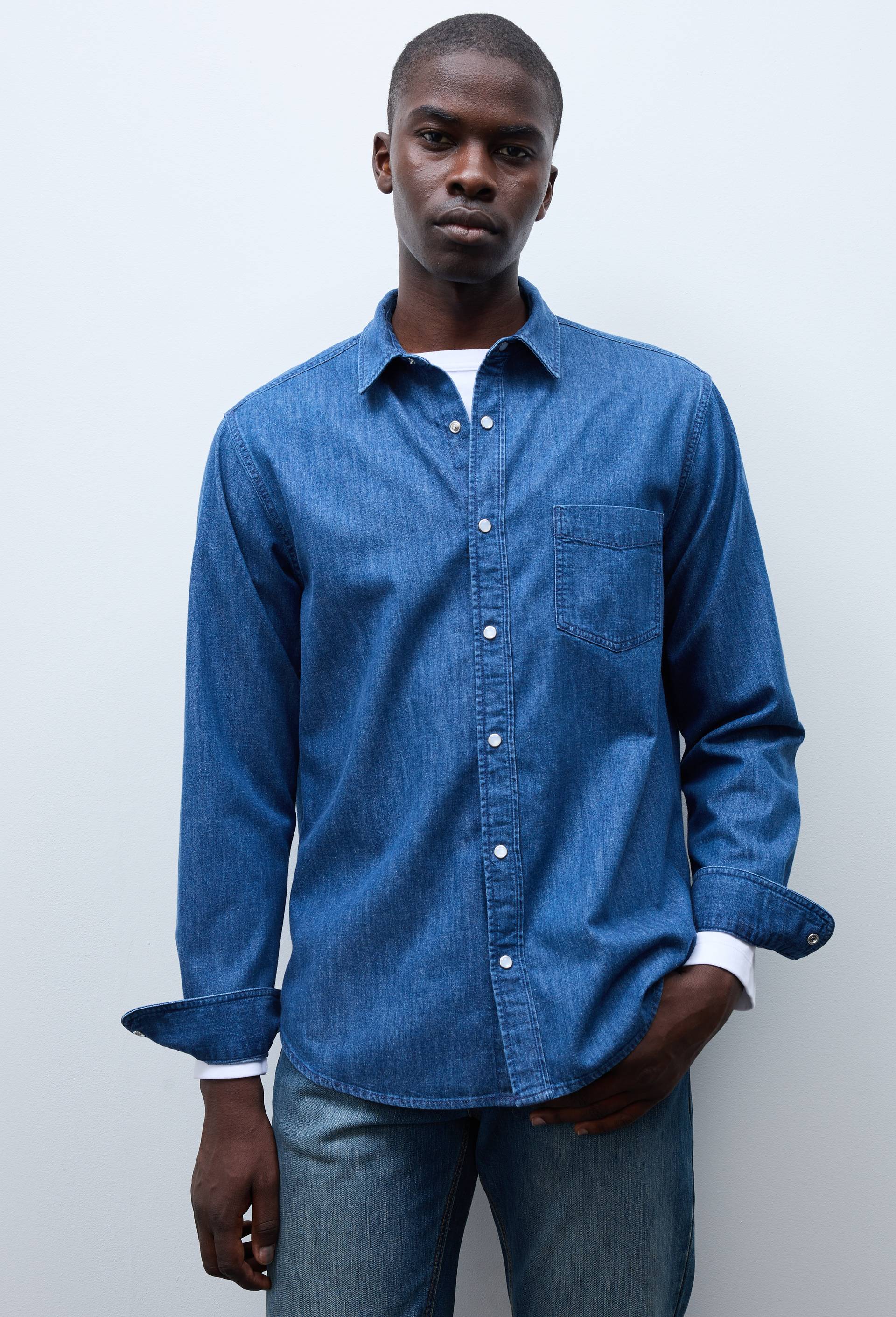 Chemise jean en coton BIO GOTS, Bleu, large image number 0