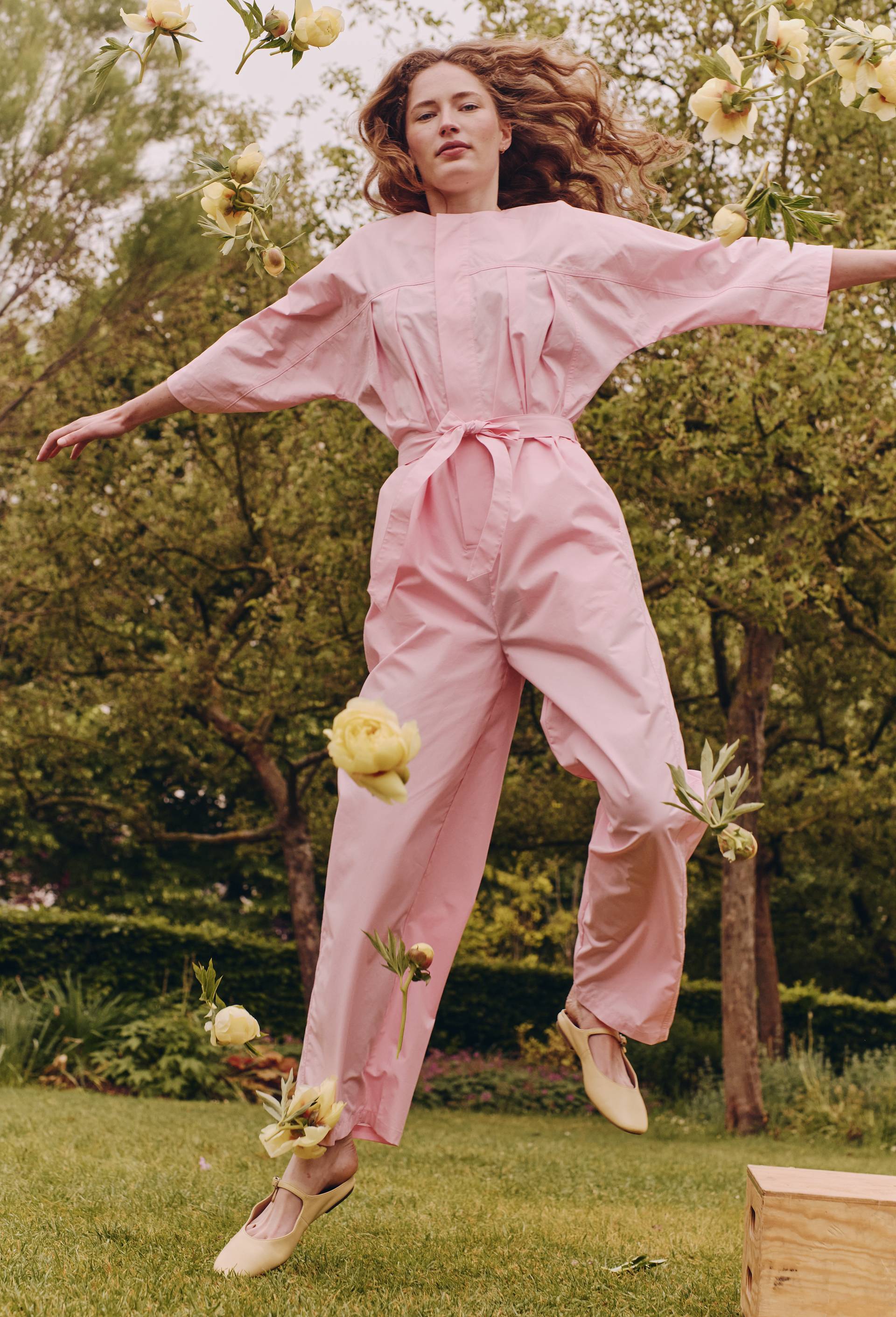 Combinaison pantalon ceintur&eacute; en coton, Rose, large image number 0