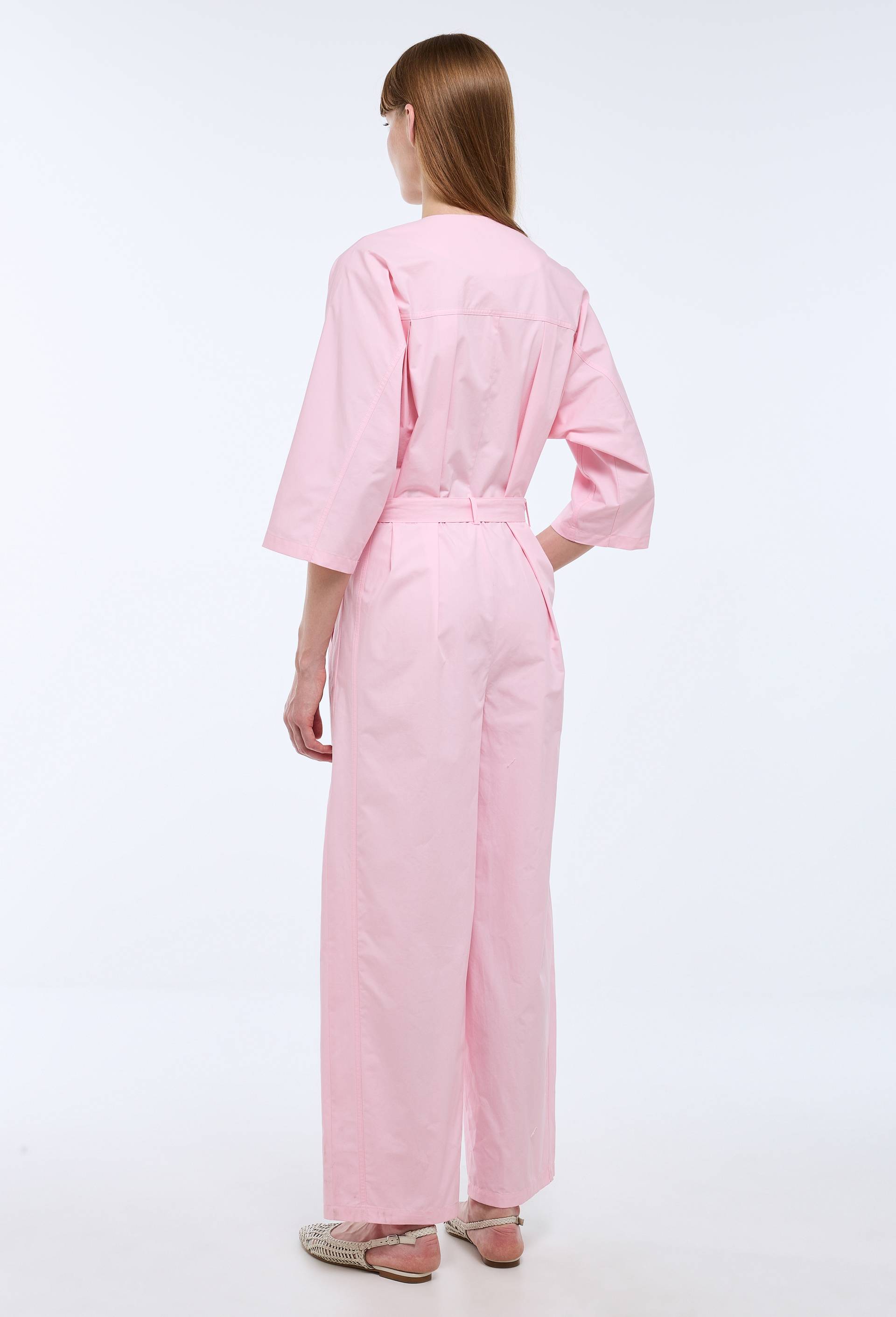 Combinaison pantalon ceintur&eacute; en coton, Rose, large image number 2