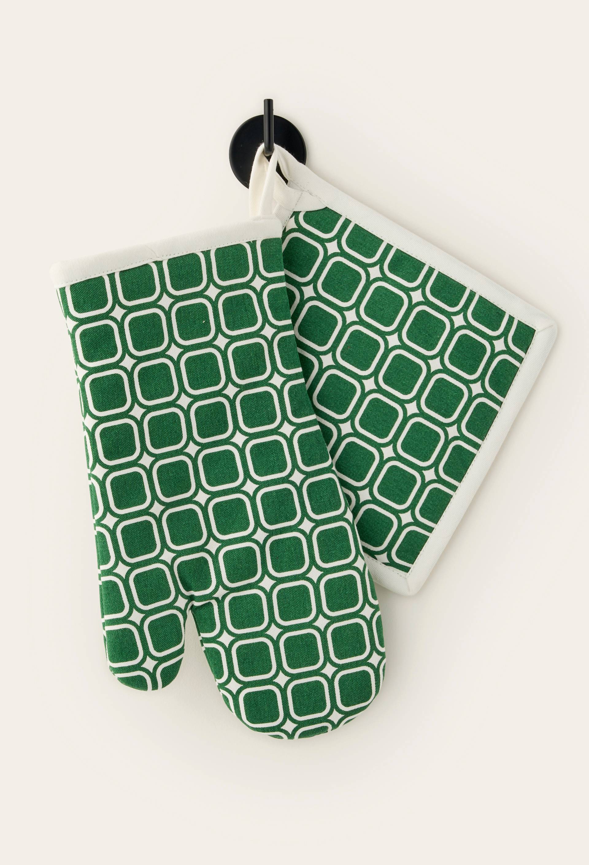 Lot gant et manique, 16x33cm + 20x20cm, 100% coton, Vert, large image number 0.0