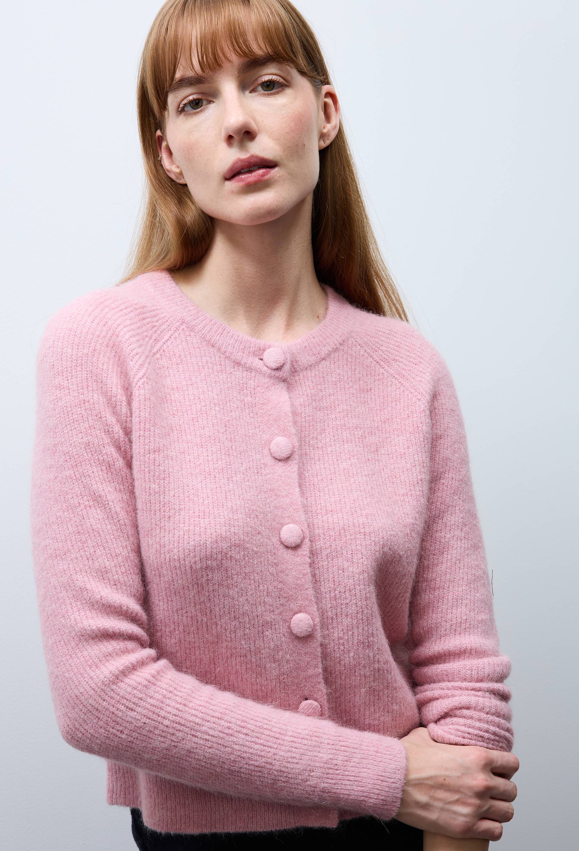 Cardigan en c&ocirc;te perl&eacute;e contenant de l'alpaga, Rose, large image number 0.0