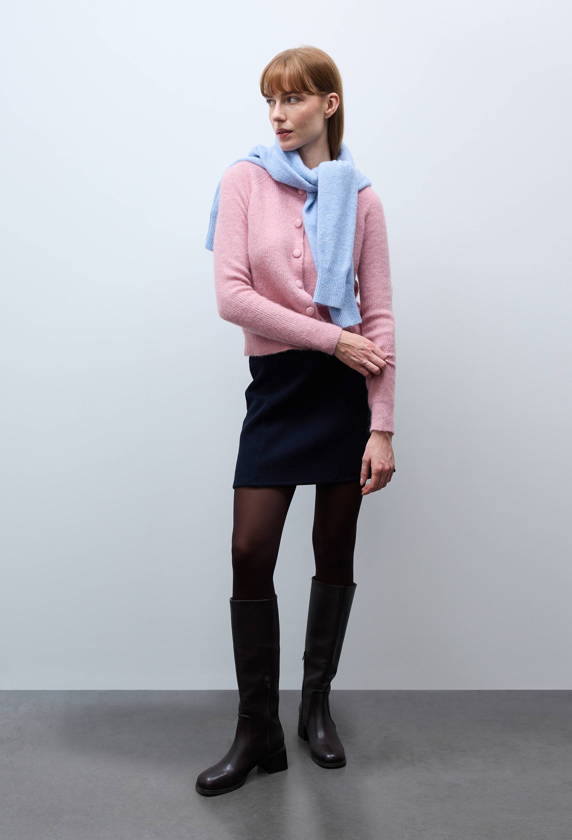 Cardigan en c&ocirc;te perl&eacute;e contenant de l'alpaga, Rose, large image number 1.0