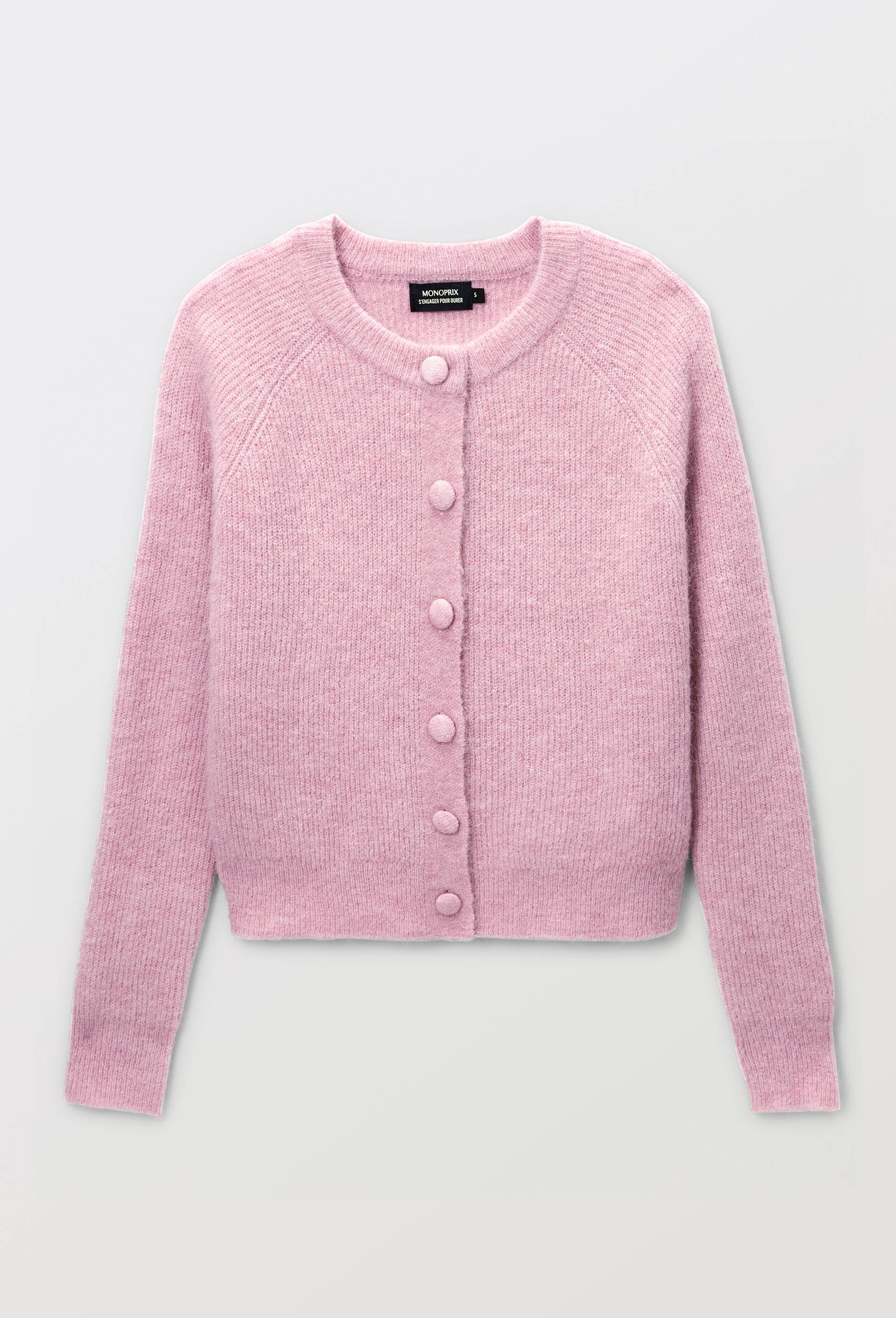 Cardigan en c&ocirc;te perl&eacute;e contenant de l'alpaga, Rose, large image number 3.0