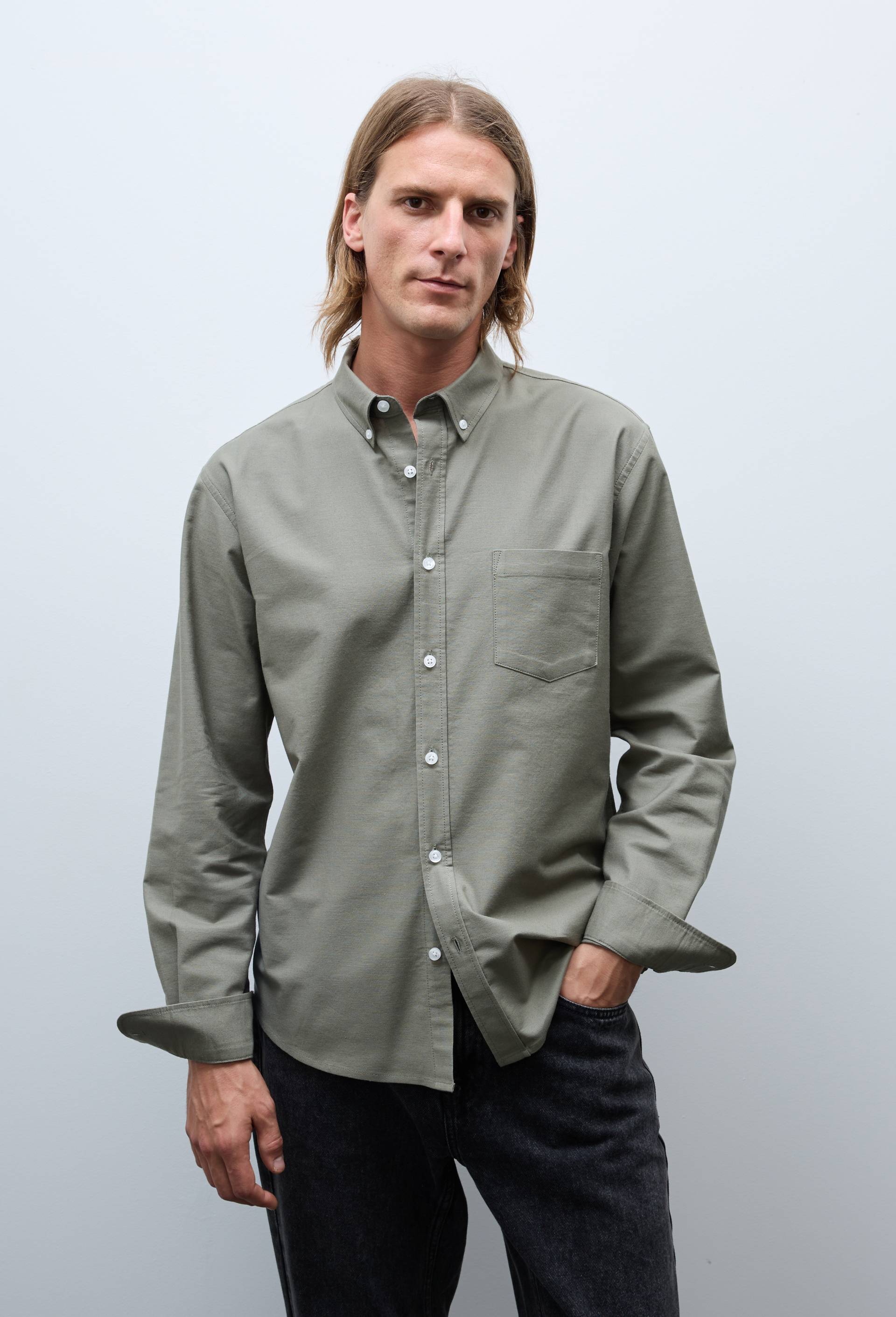 Chemise oxford en coton BIO GOTS, Vert, swatch image