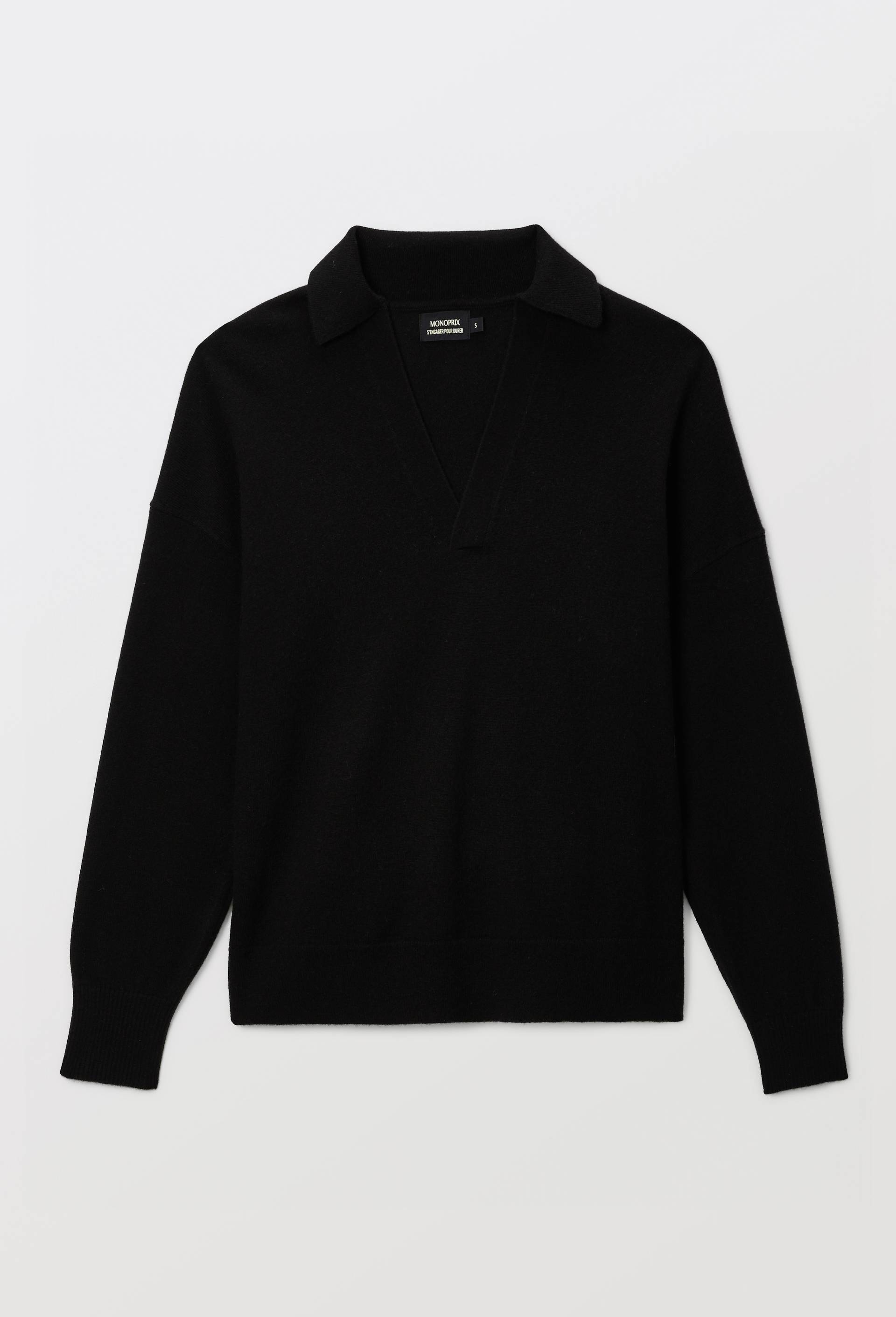 Pull col polo uni contenant de la laine et du cachemire, Noir, large image number 3