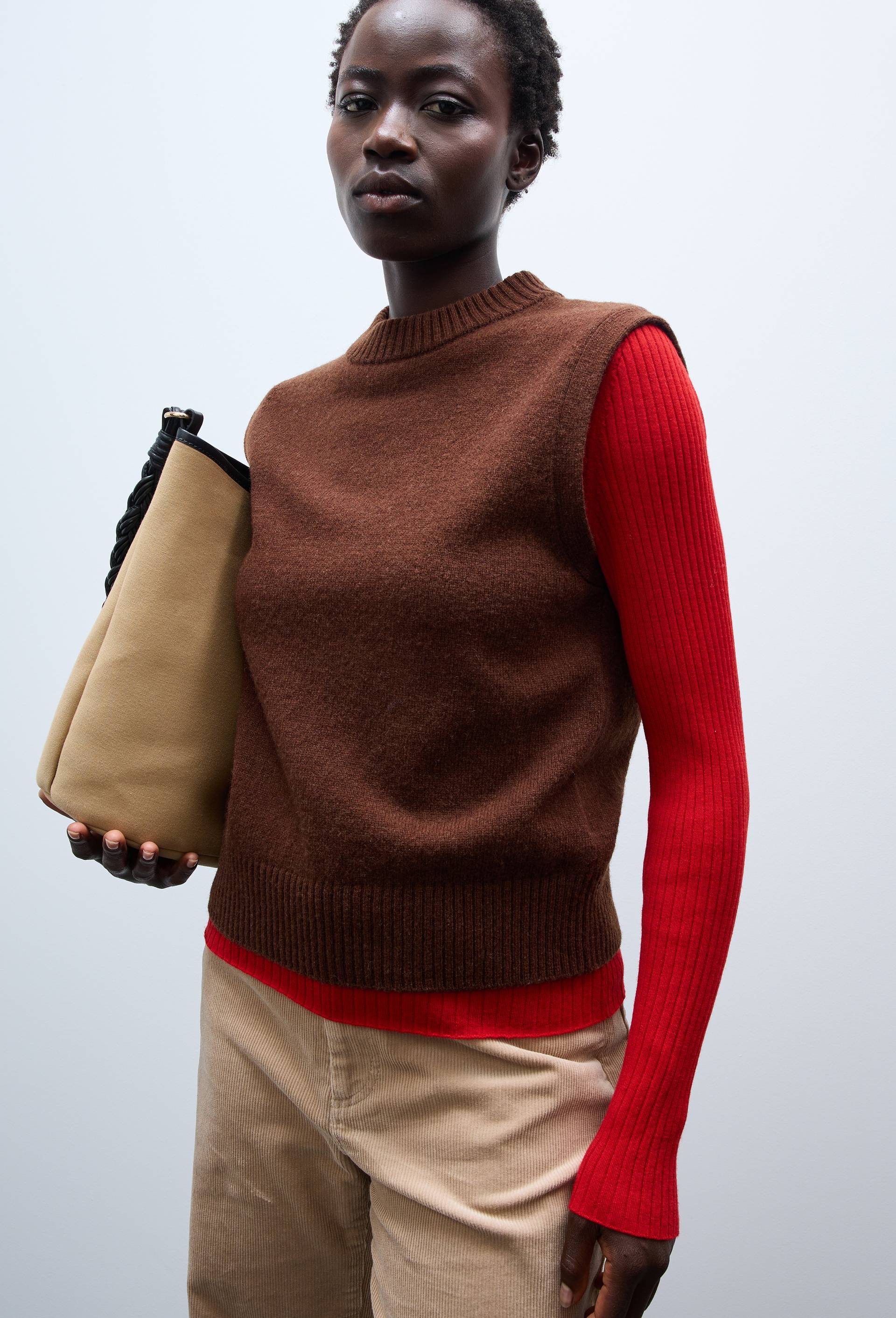 Pull sans manches en laine, Brun, large image number 0.0
