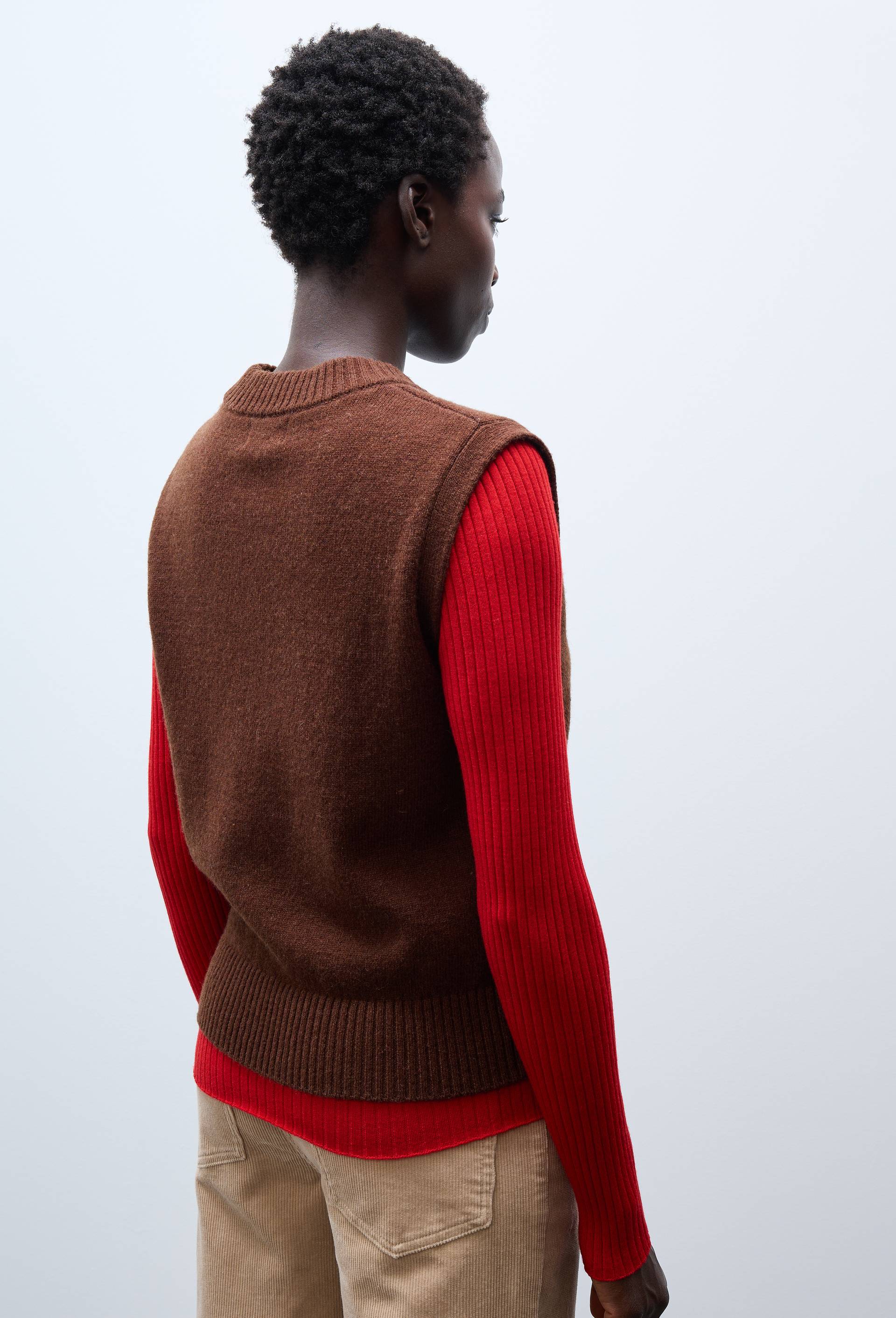 Pull sans manches en laine, Brun, large image number 1