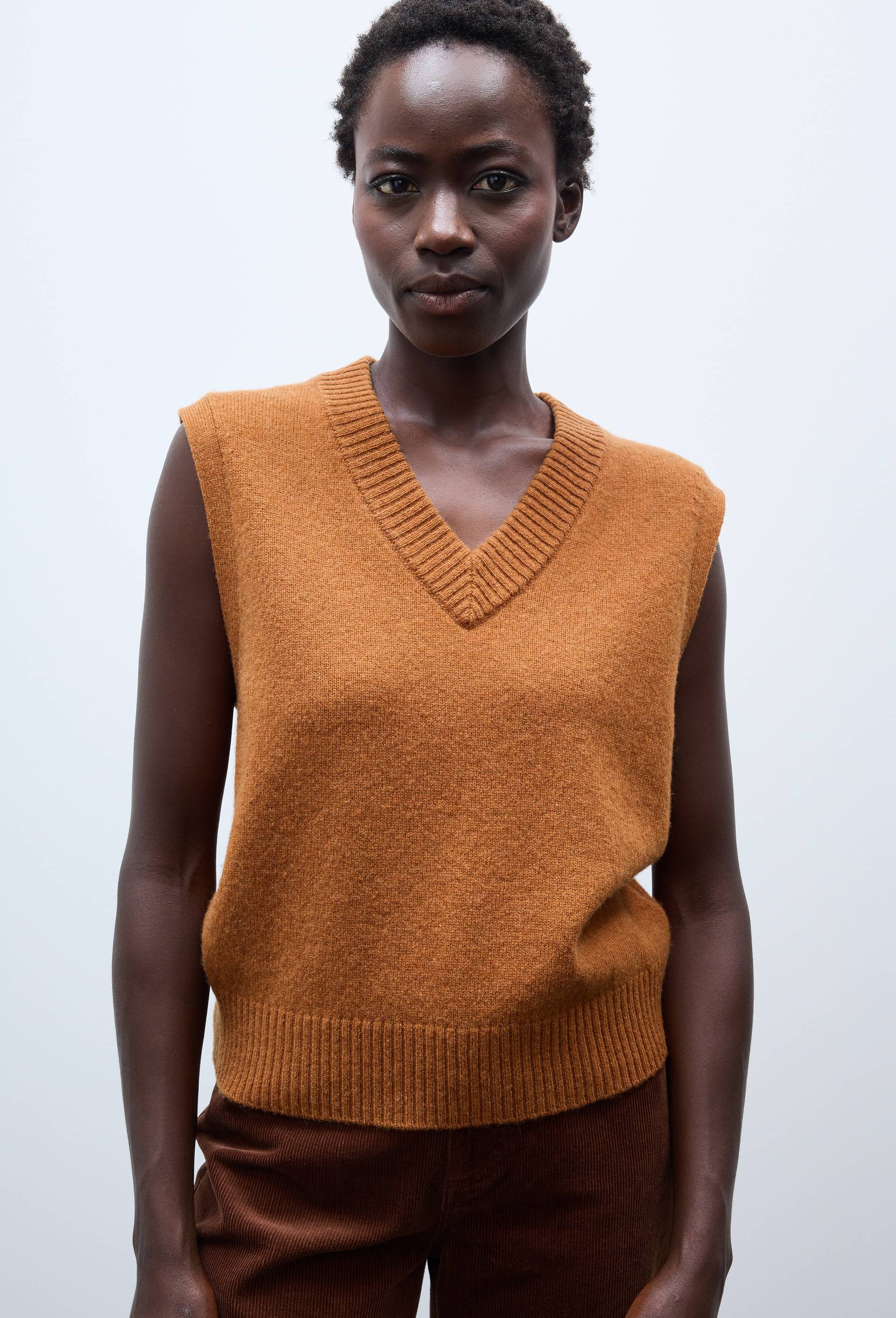 Pull sans manches en laine, Brun, large image number 0.0