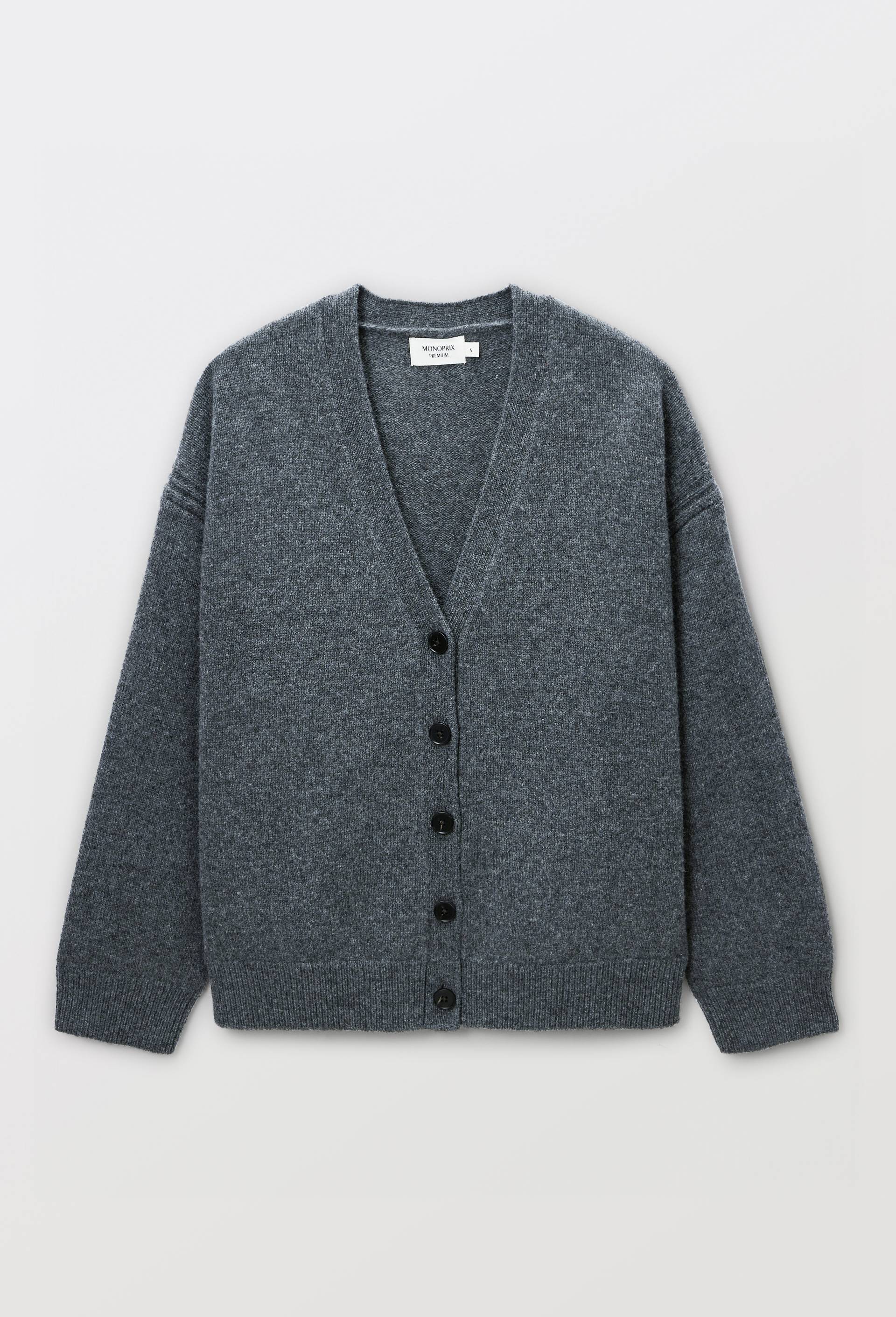 Cardigan boutonn&eacute; manches longues en laine, Gris, large image number 2.0