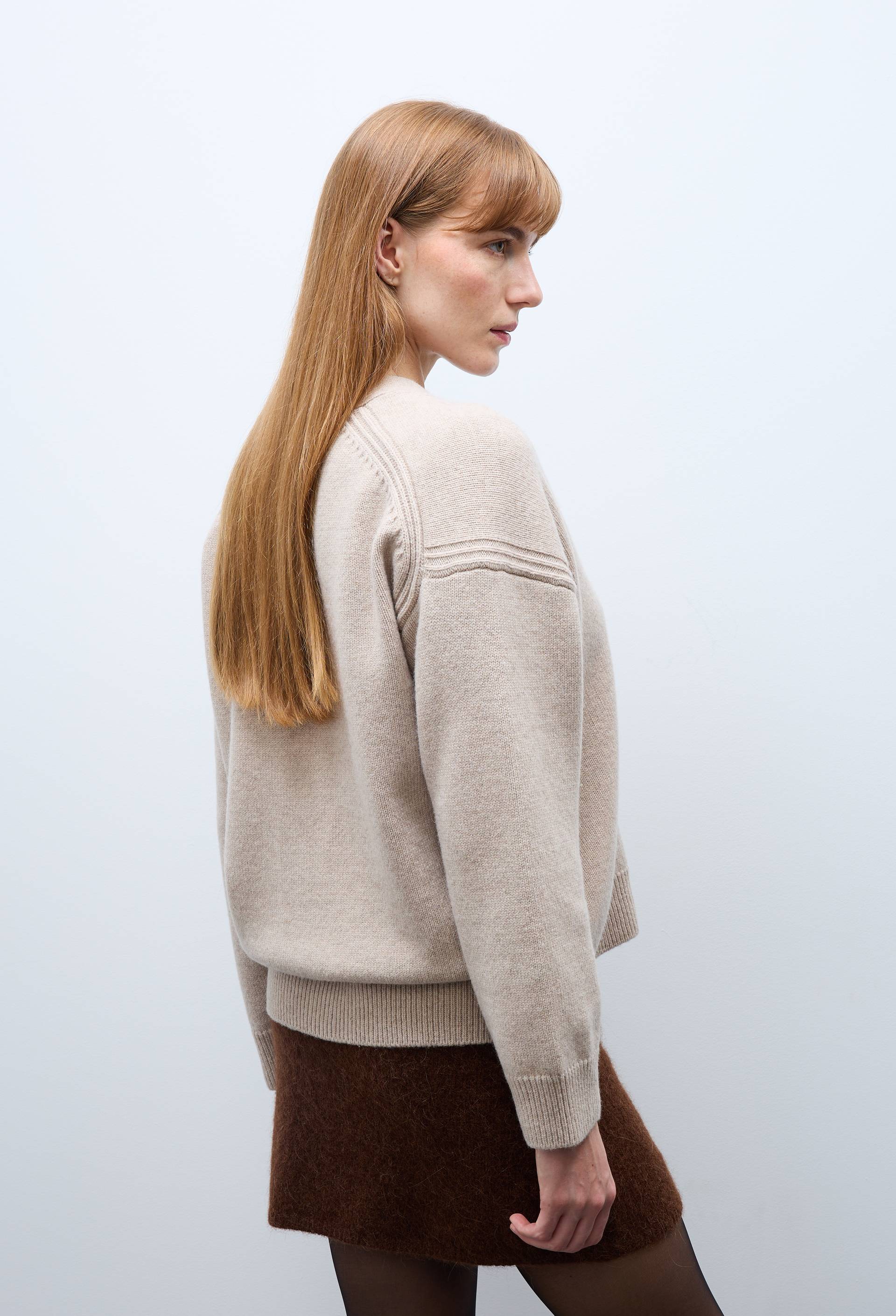 Cardigan boutonn&eacute; manches longues en laine, Beige clair, large image number 1.0