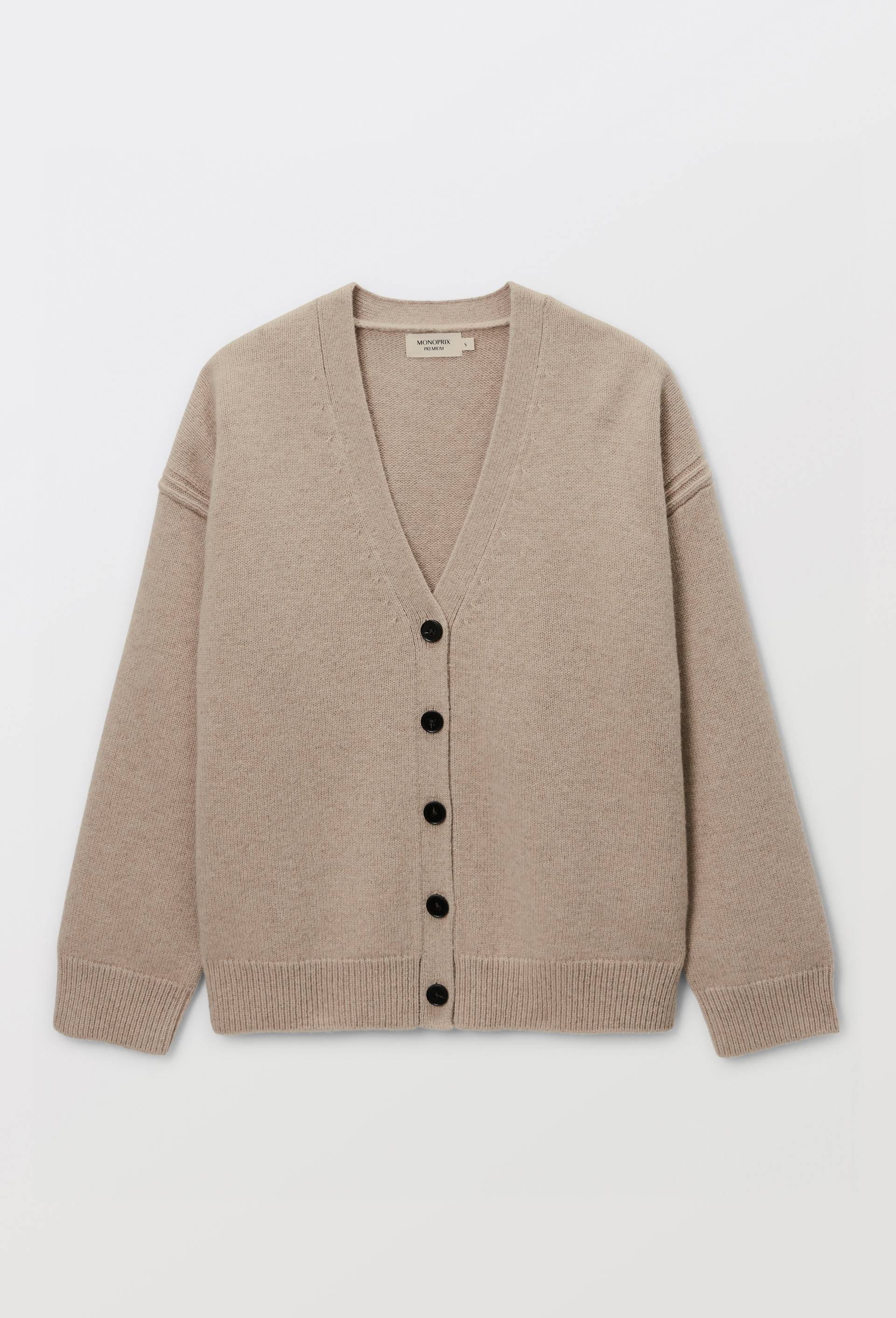 Cardigan boutonn&eacute; manches longues en laine, Beige clair, large image number 3