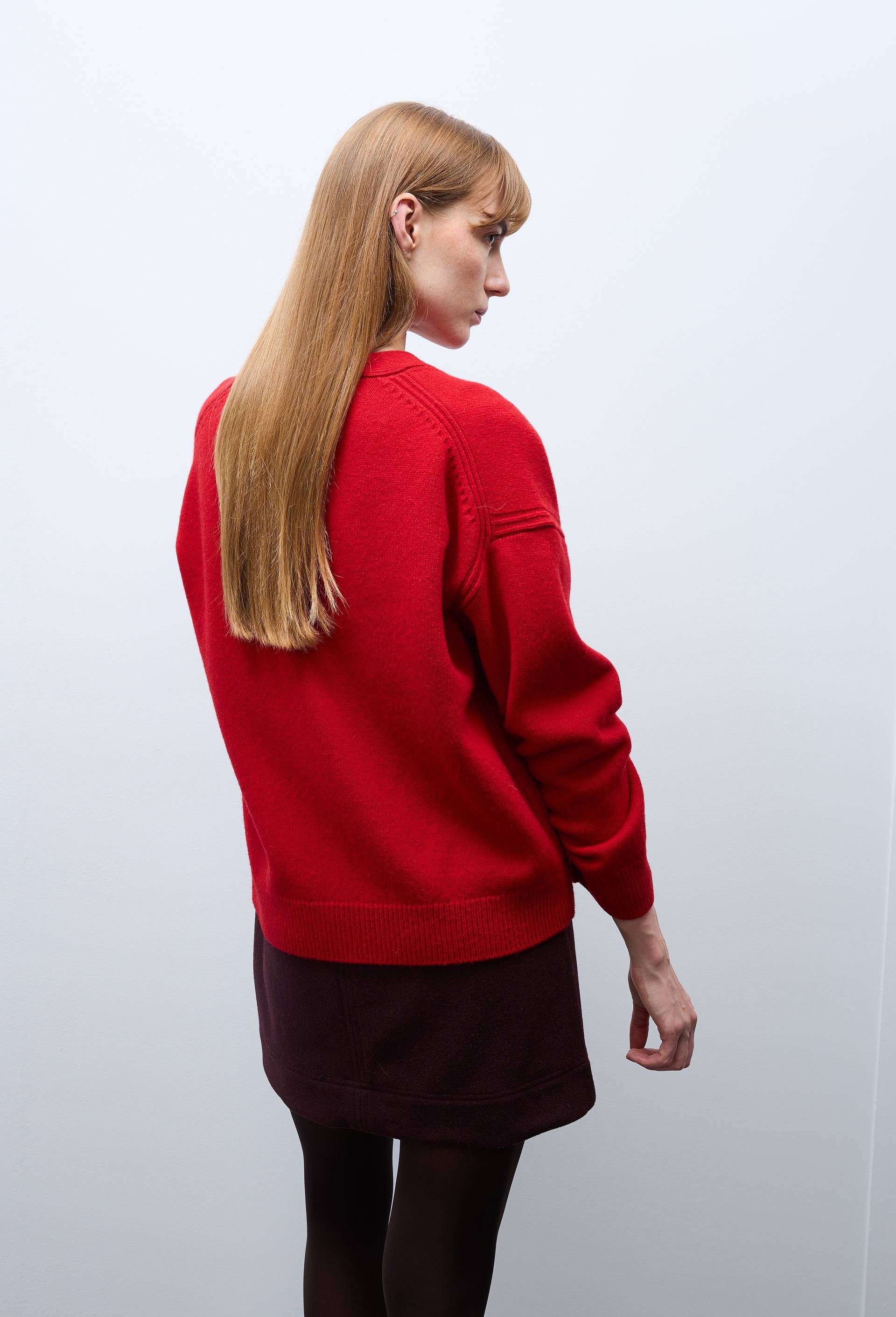 Cardigan boutonn&eacute; manches longues en laine, Rouge, large image number 1