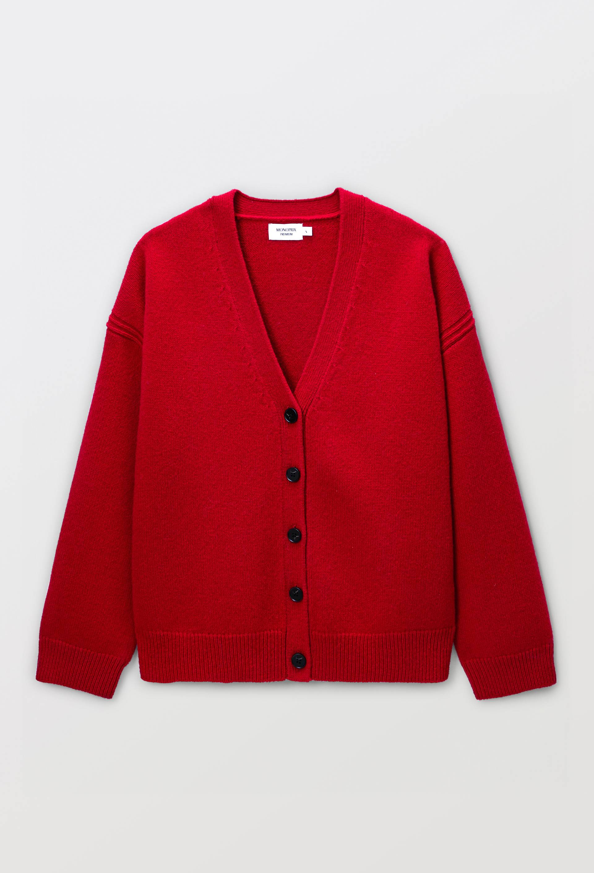 Cardigan boutonn&eacute; manches longues en laine, Rouge, large image number 2.0