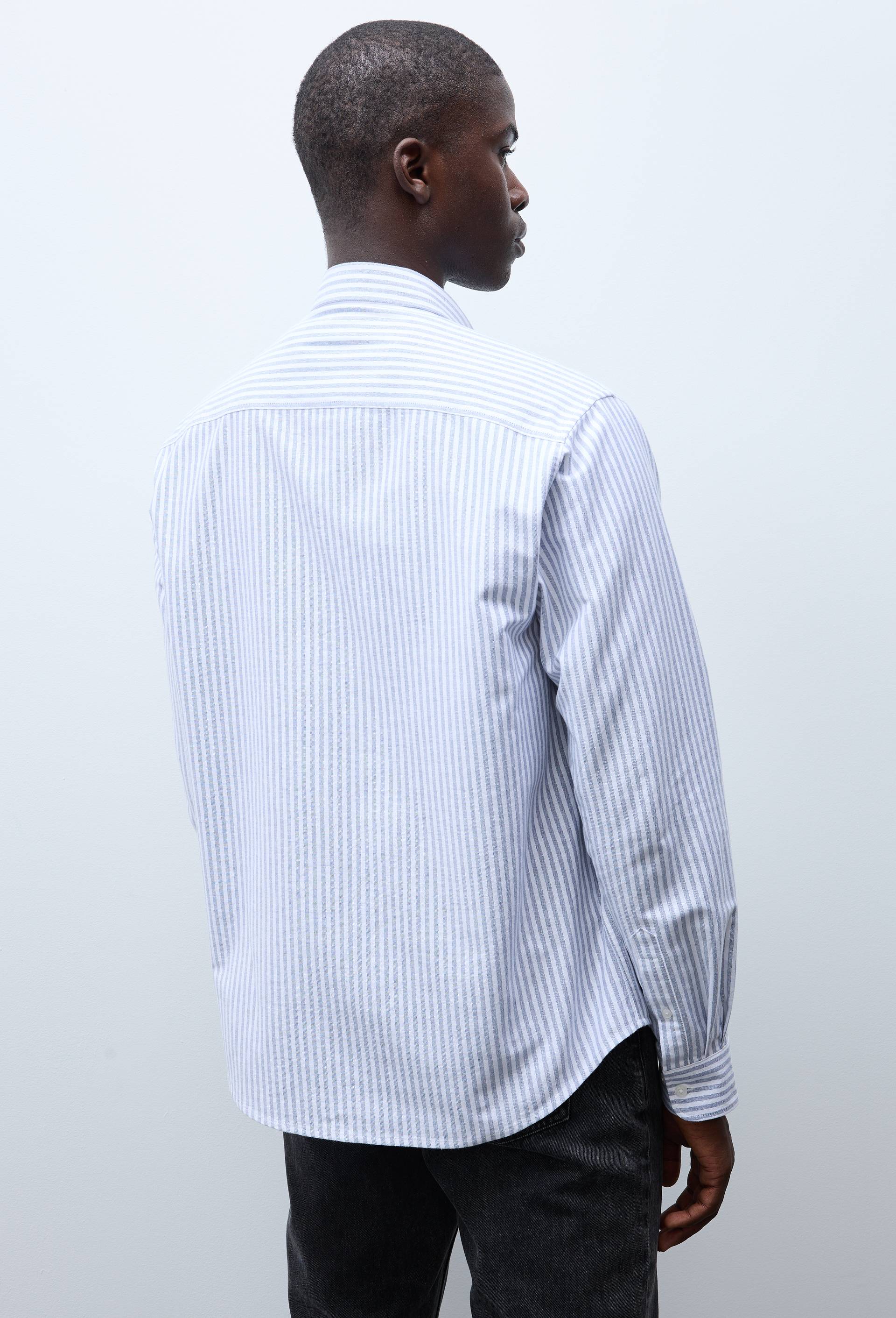 Chemise oxford ray&eacute;e en coton BIO GOTS, Bleu fonc&eacute;, large image number 1