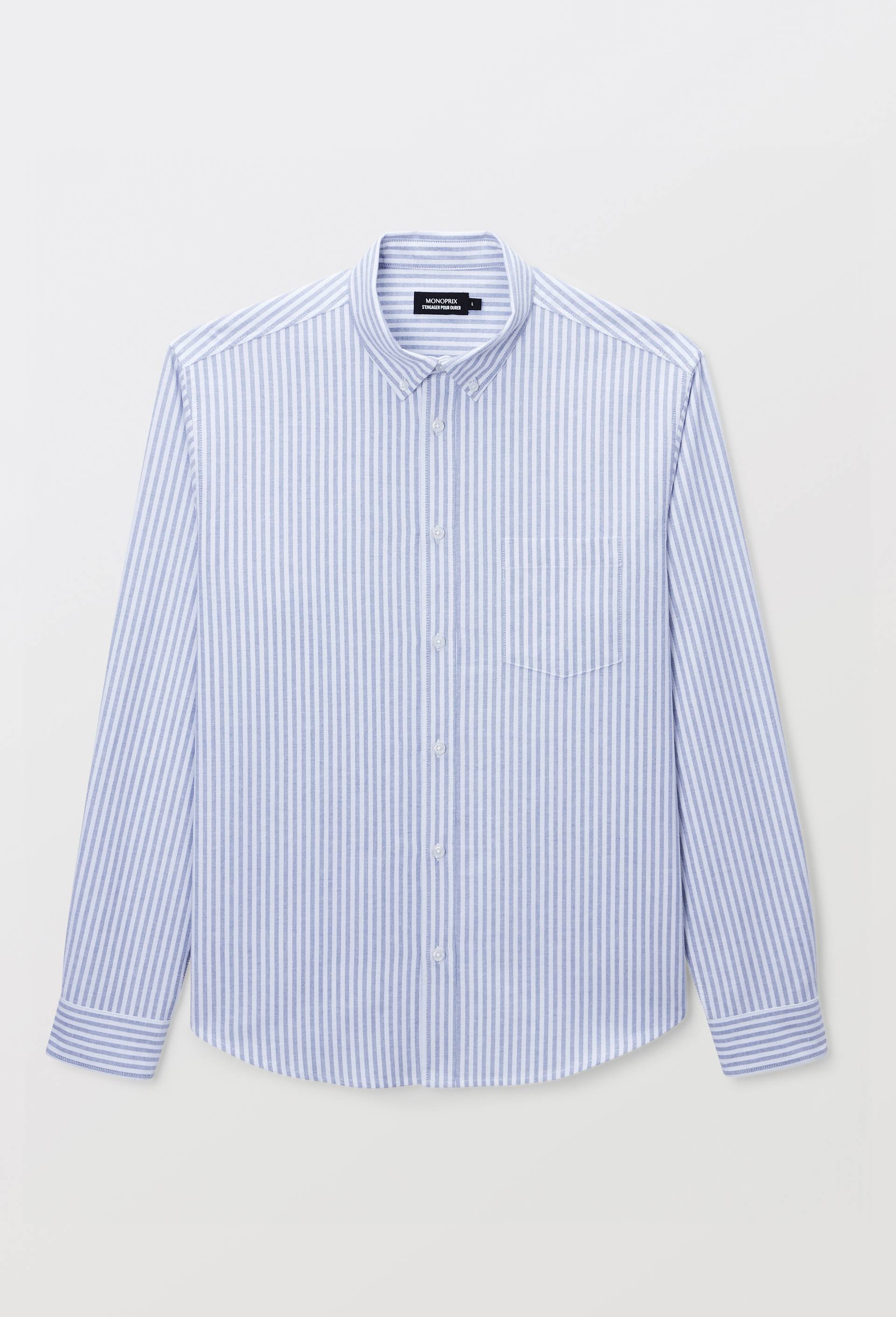 Chemise oxford ray&eacute;e en coton BIO GOTS, Bleu fonc&eacute;, large image number 2
