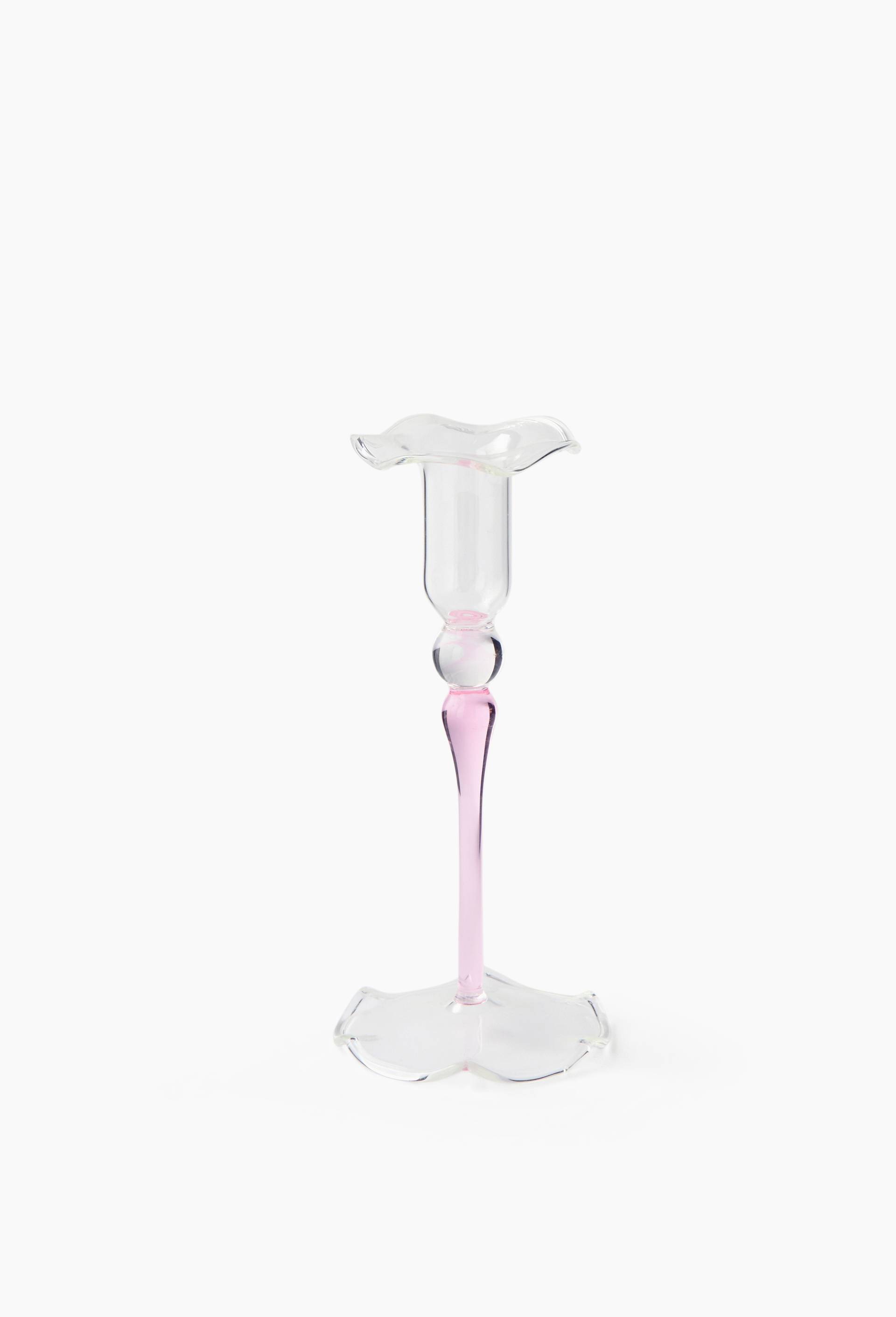Bougeoir,8x8xh17,5cm, en verre, Rose, large image number 0.0