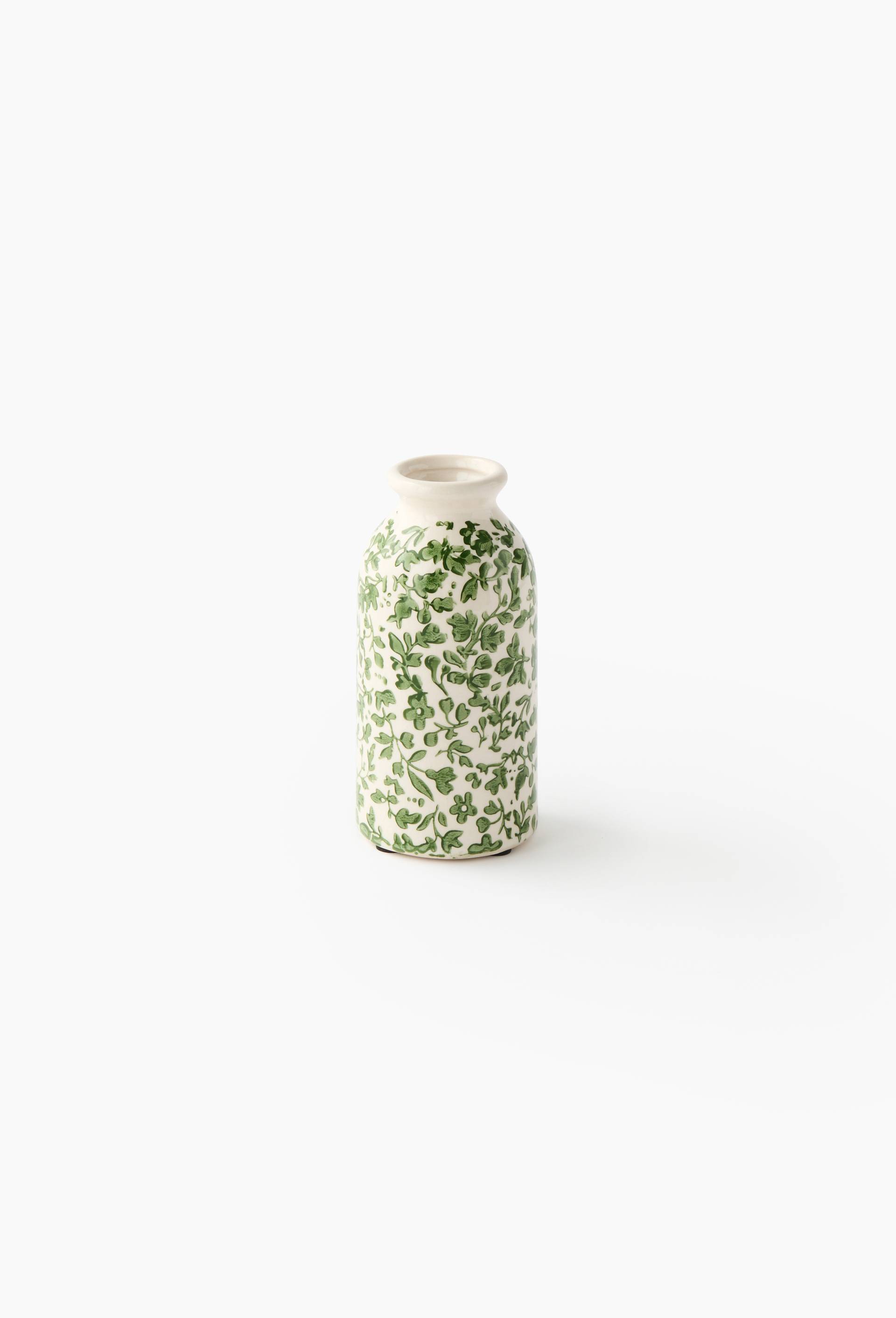 Vase bouteille, 7.5x15.5cm, en c&eacute;ramique, Vert, large image number 0.0
