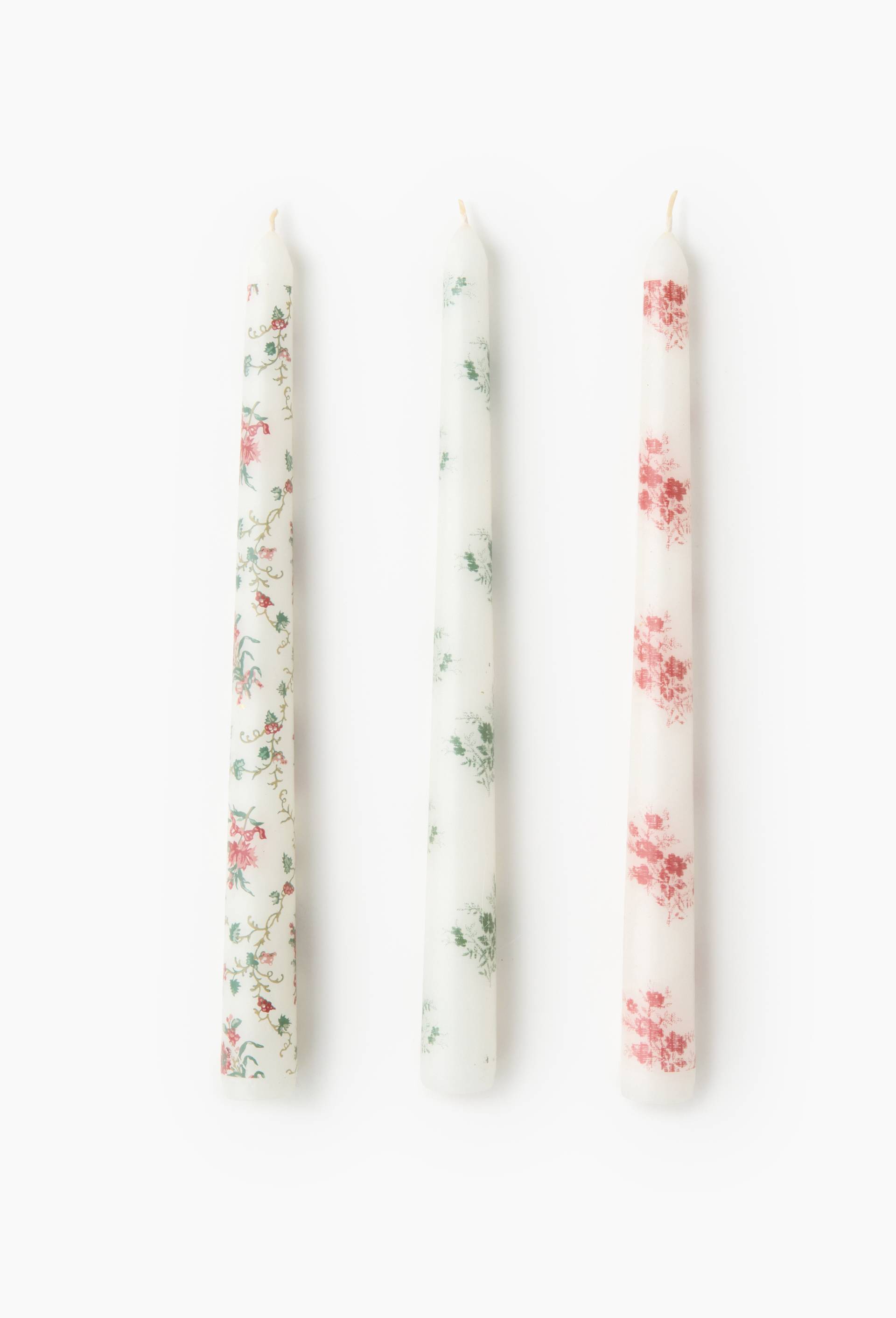 Lot 3 bougies droites imprim&eacute; fleurs, Rose, large image number 0.0