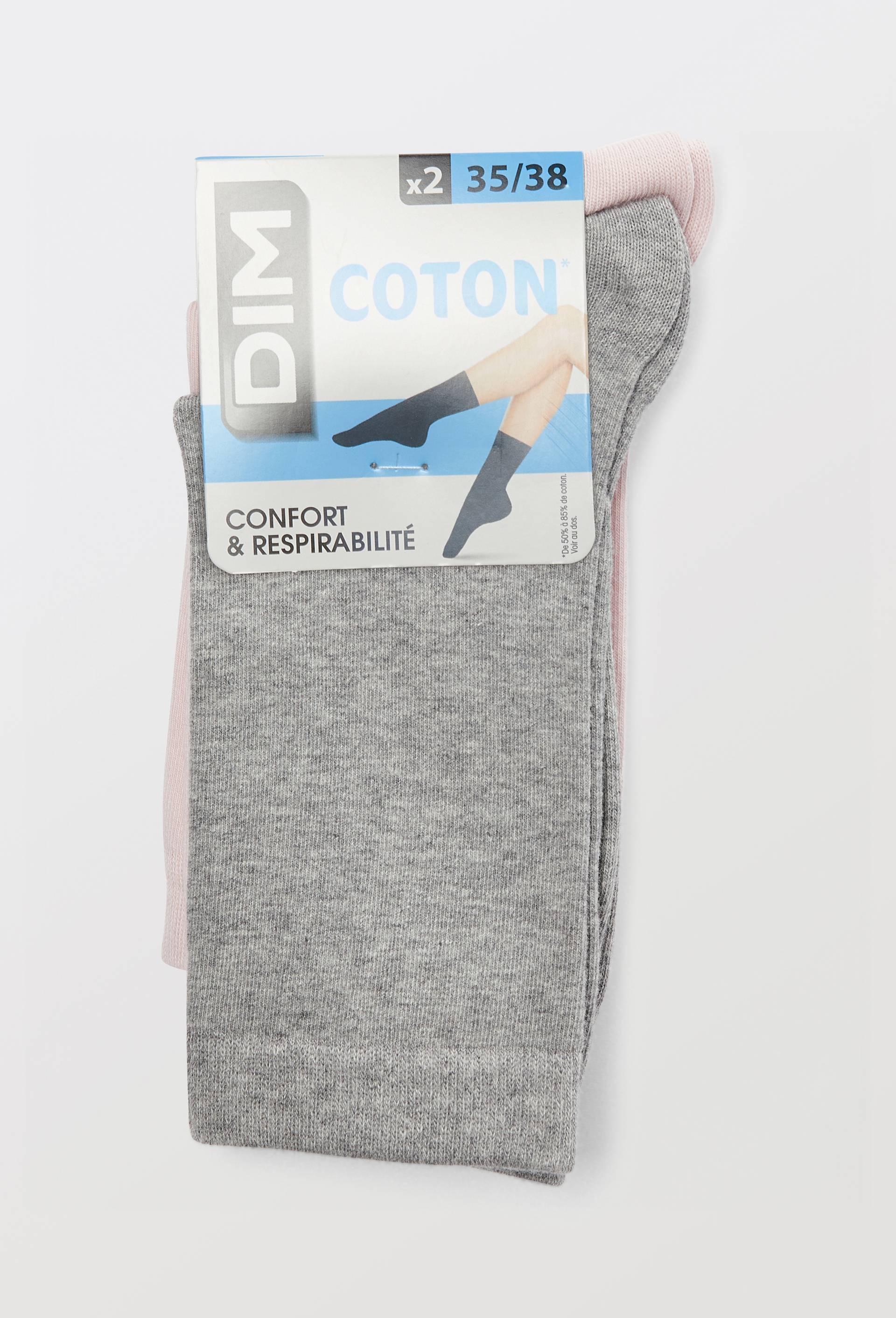 Lot de 2 chaussettes en coton DIM, Rose clair, large image number 2.0