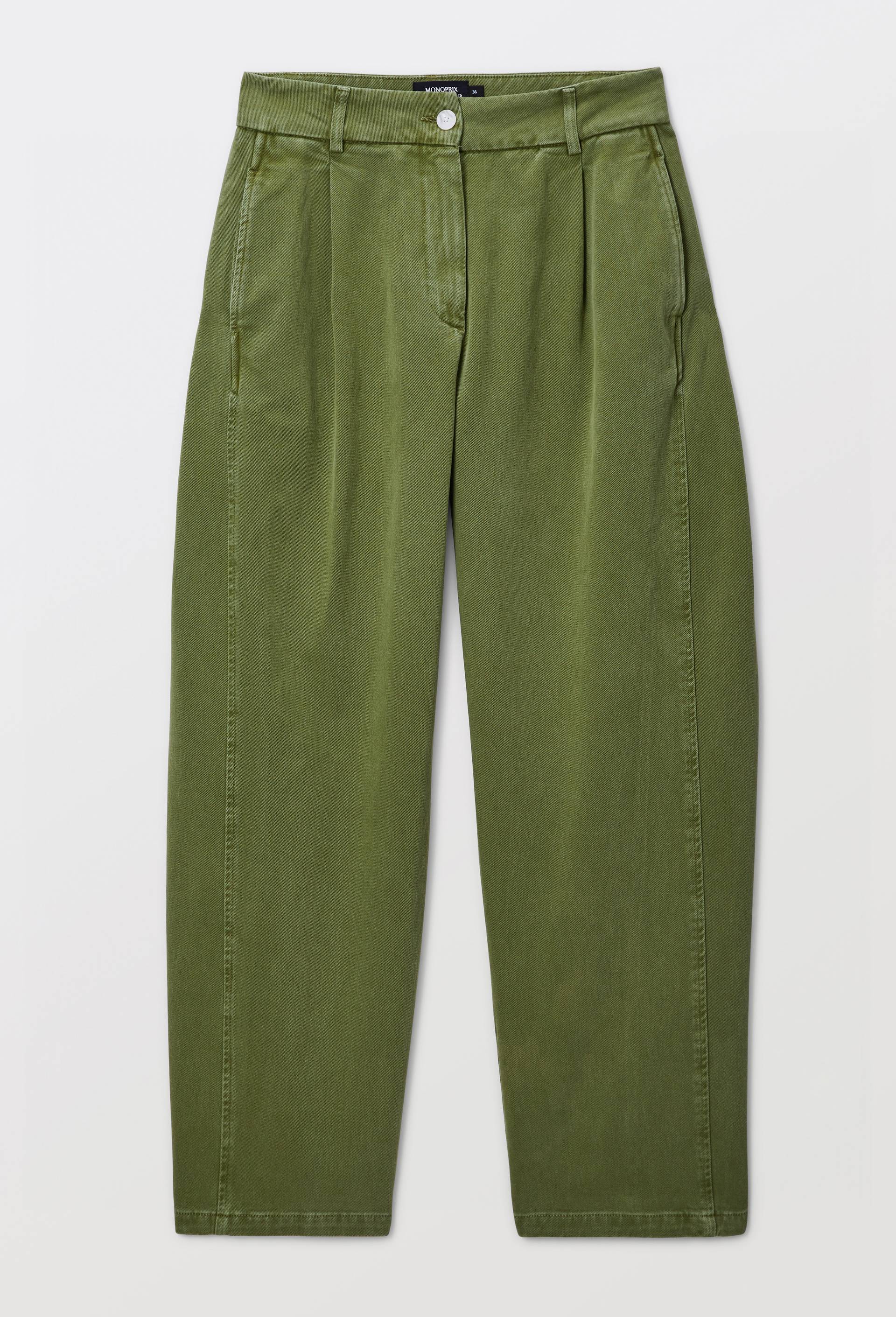Pantalon barrel en coton, poches c&ocirc;t&eacute;s, Vert fonc&eacute;, large image number 4