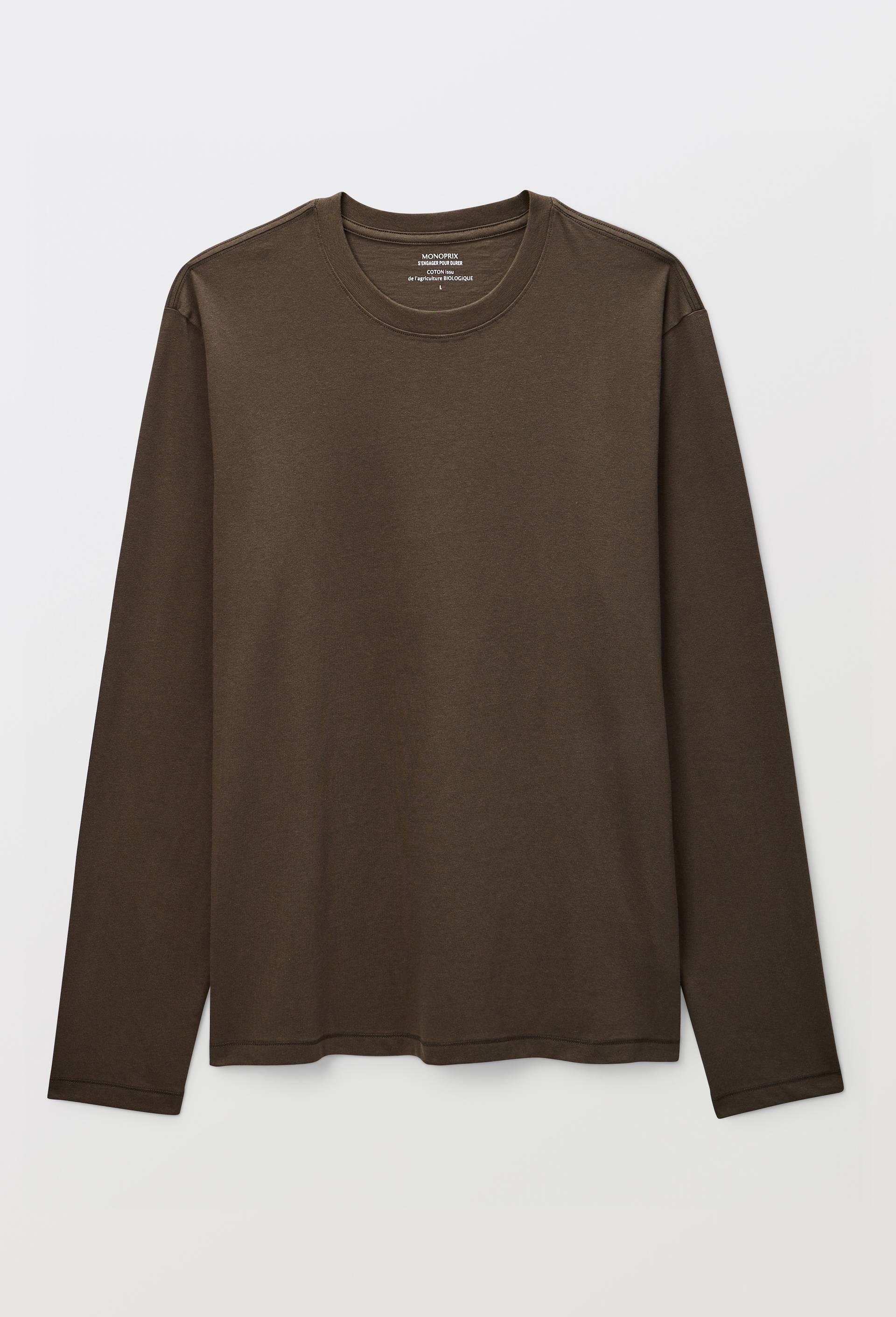 T-shirt col rond manches longues en coton BIO GOTS, Brun fonc&eacute;, large image number 2.0