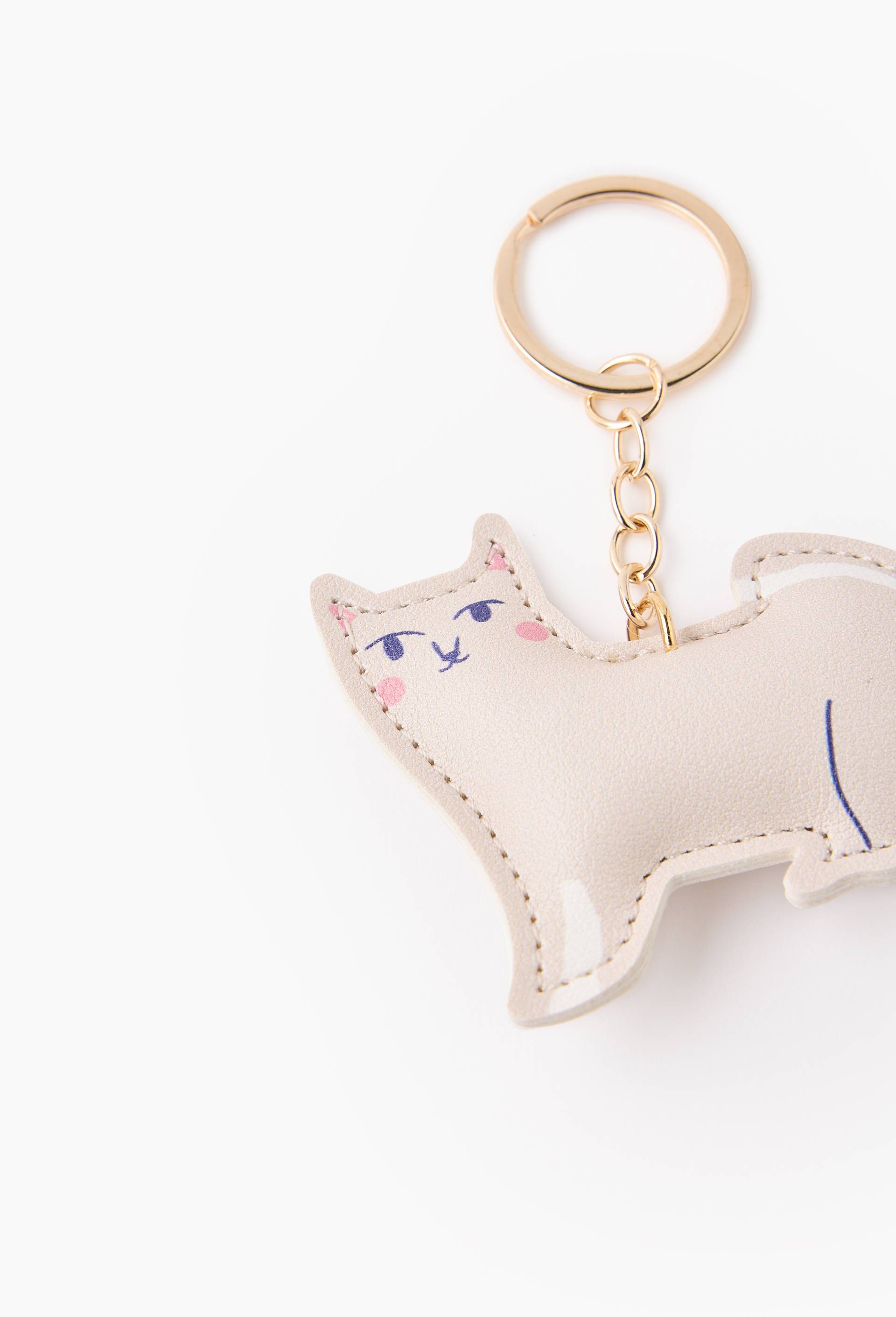 Porte clefs chat, Ecru, large image number 1