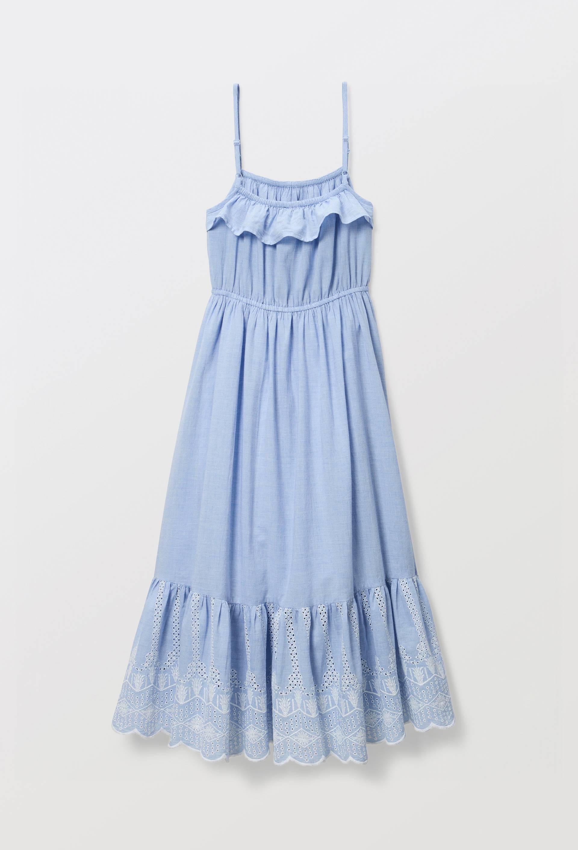 Robe longue &agrave; bretelles brod&eacute;e en coton, Bleu clair, large image number 2.0