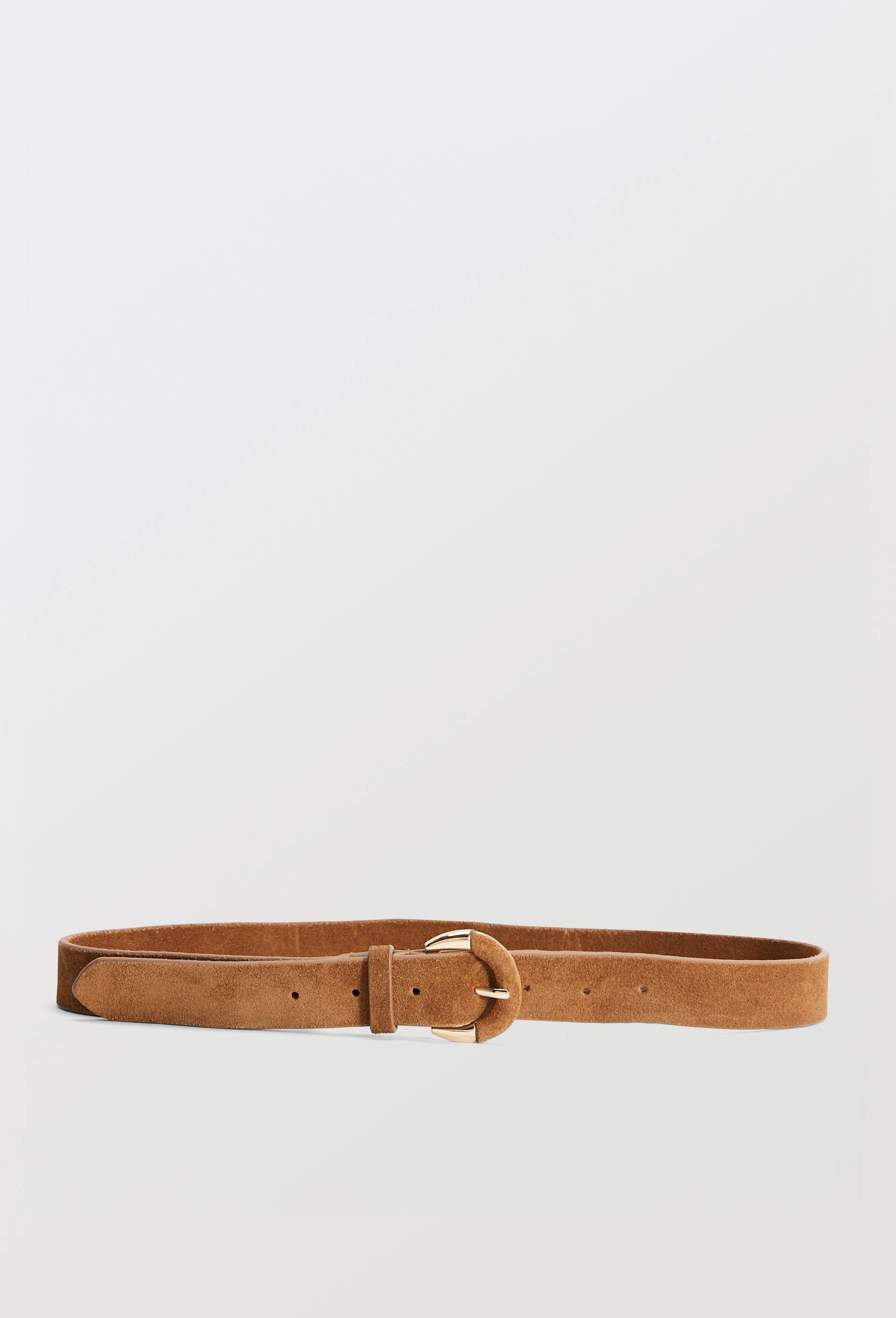 Ceinture en cuir avec boucle recouverte, Brun clair, large image number 0