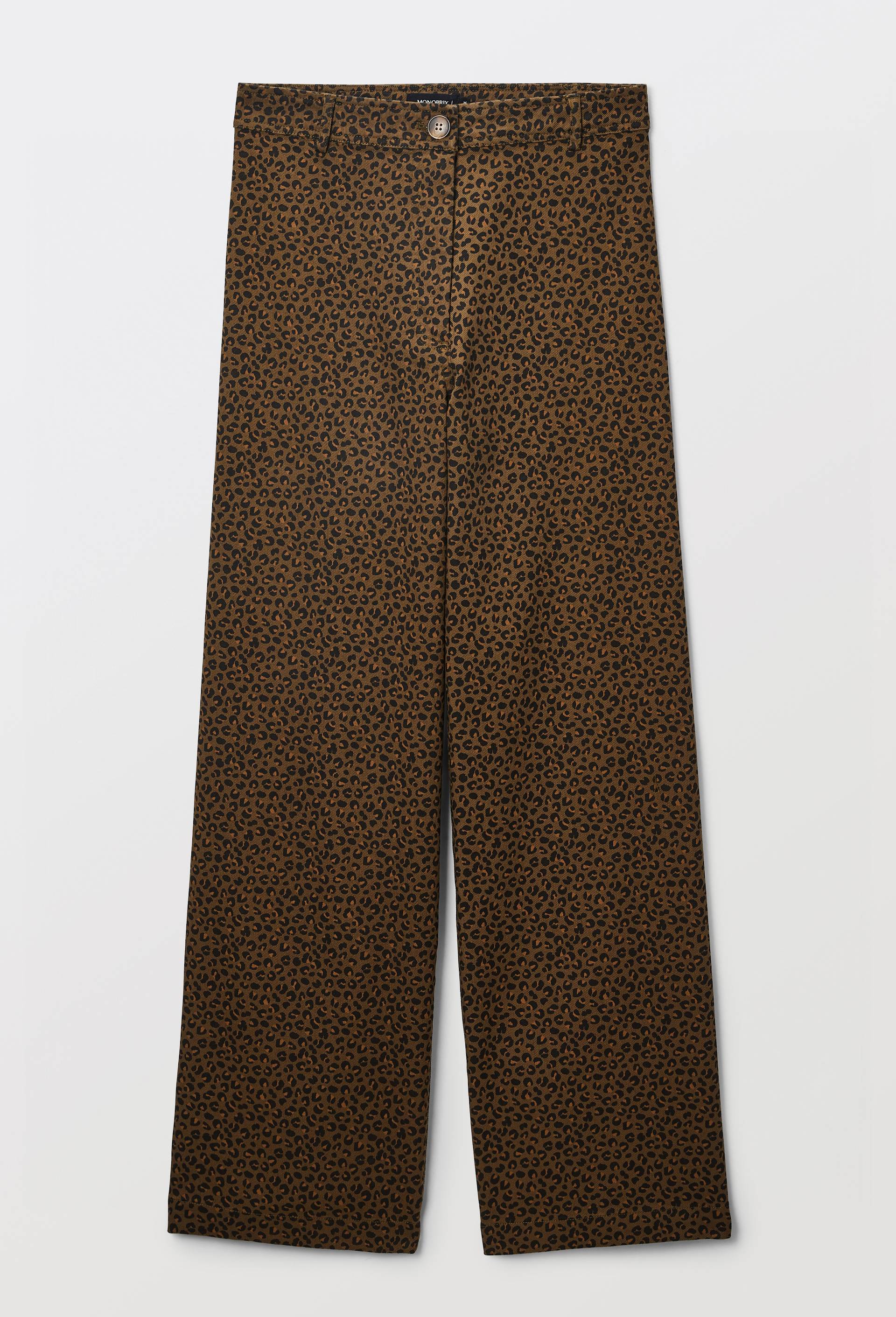 Pantalon large taille haute imprim&eacute; l&eacute;opard contenant du coton, Vert fonc&eacute;, large image number 2.0