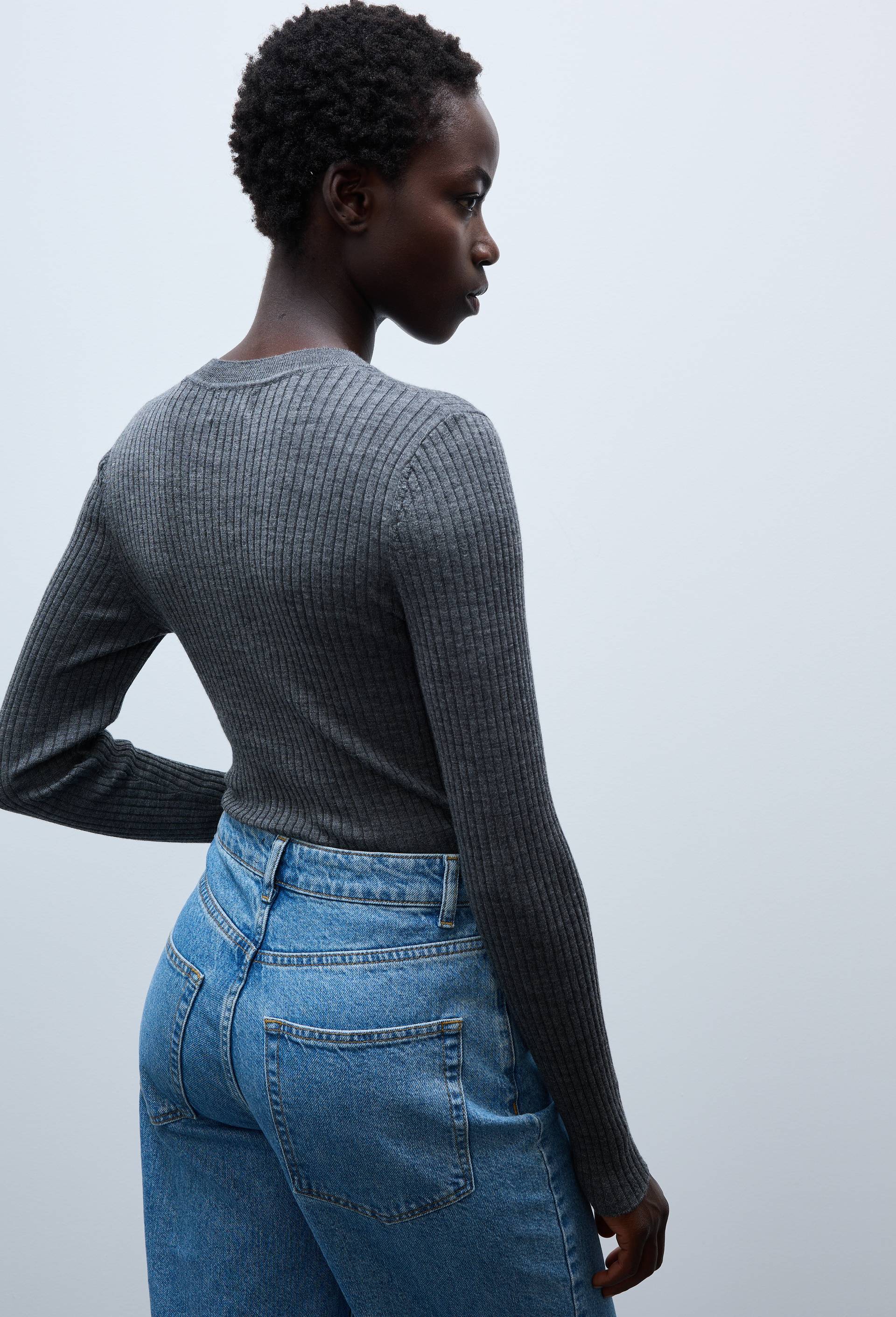 Pull col rond en laine, Gris, large image number 1